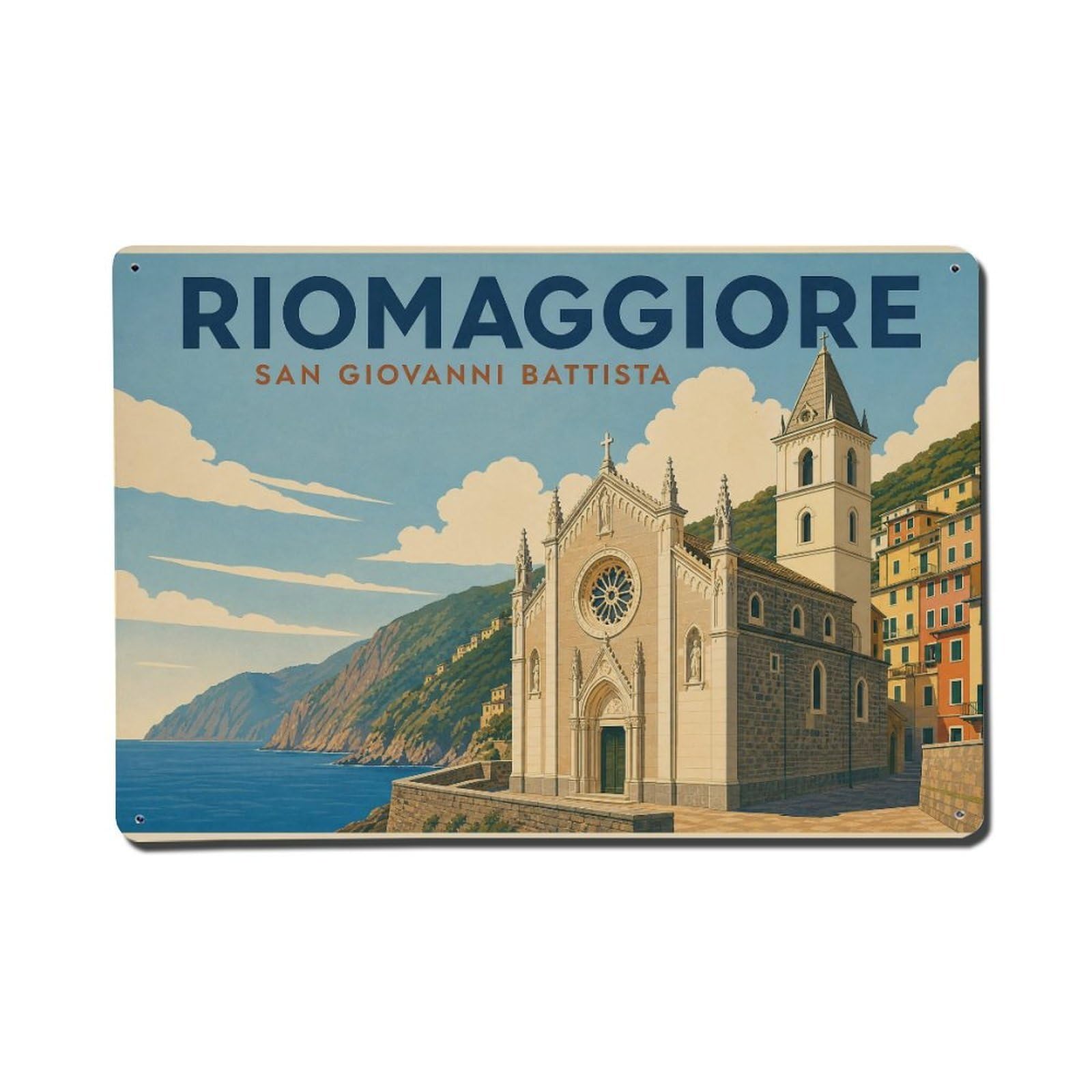 Vintage Travel Riomaggiore Church San Giovanni Battista Metal Tin Sign