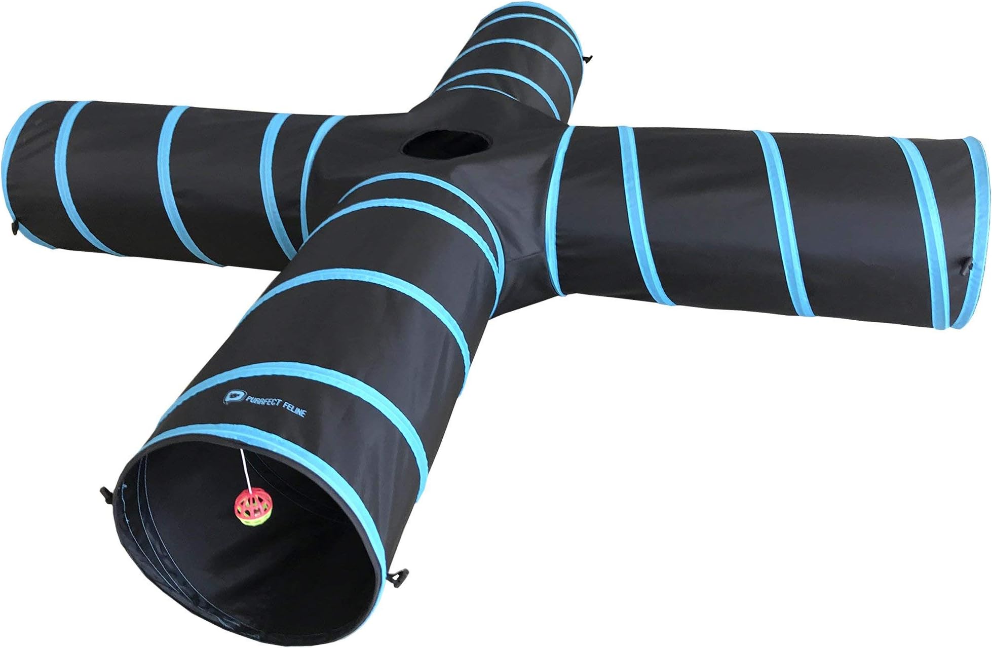 New Cat Tunnel Design, Collapsible 4-Way Cat Ferret Tunnel Toy with Crinkle, Great for Kittens, Puppies, Large Cats and Small Dogs (Large, Light Blue)