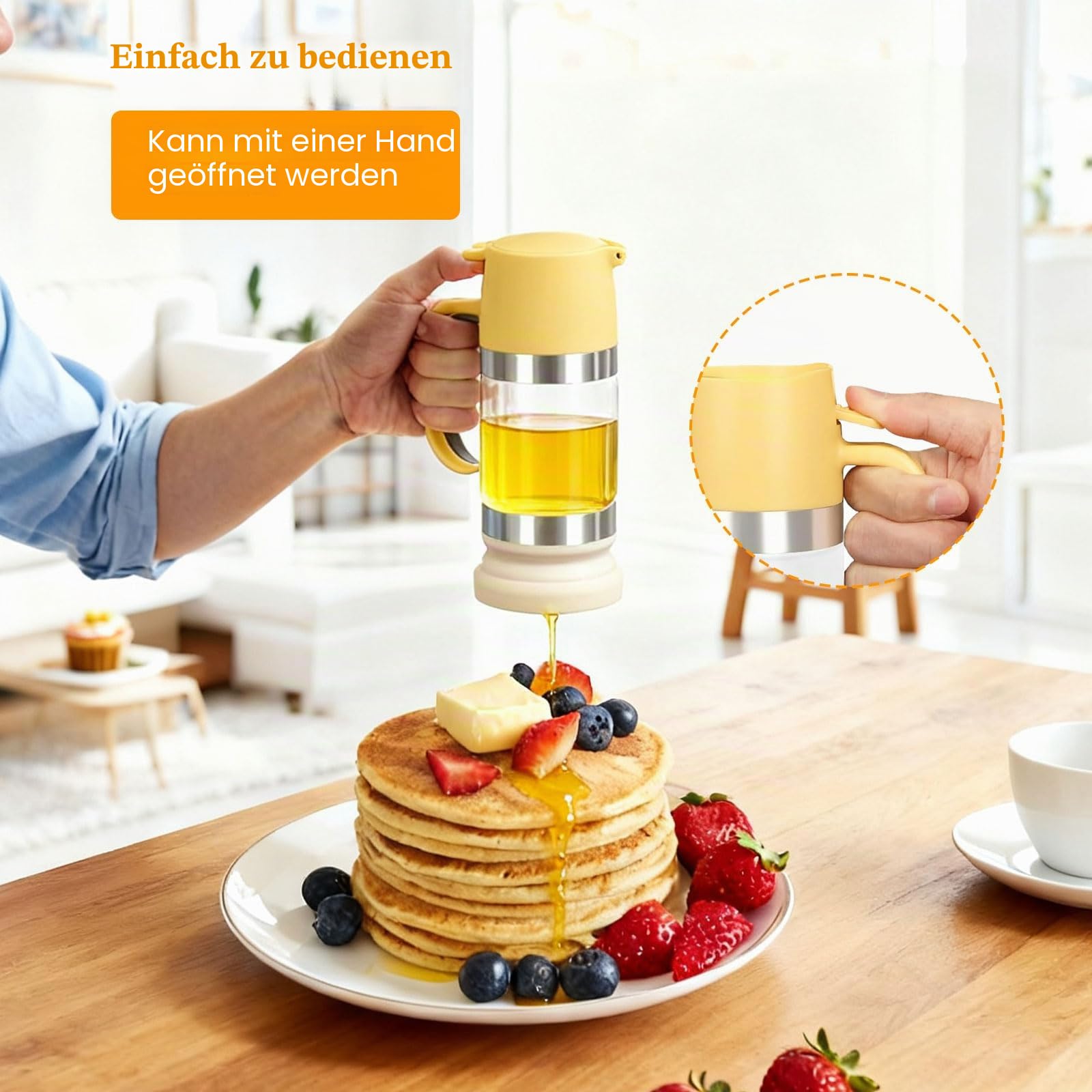 Honigspender Glas350 Ml 10,5Oz Tropfsicheres Honigglas mit Griff, Tropfsicherer Glas Honigspender mit Halterung, Sirupspender Glas Für Kaffee Oder Tee Honigspender Tropffrei Glas1 (Gelb)