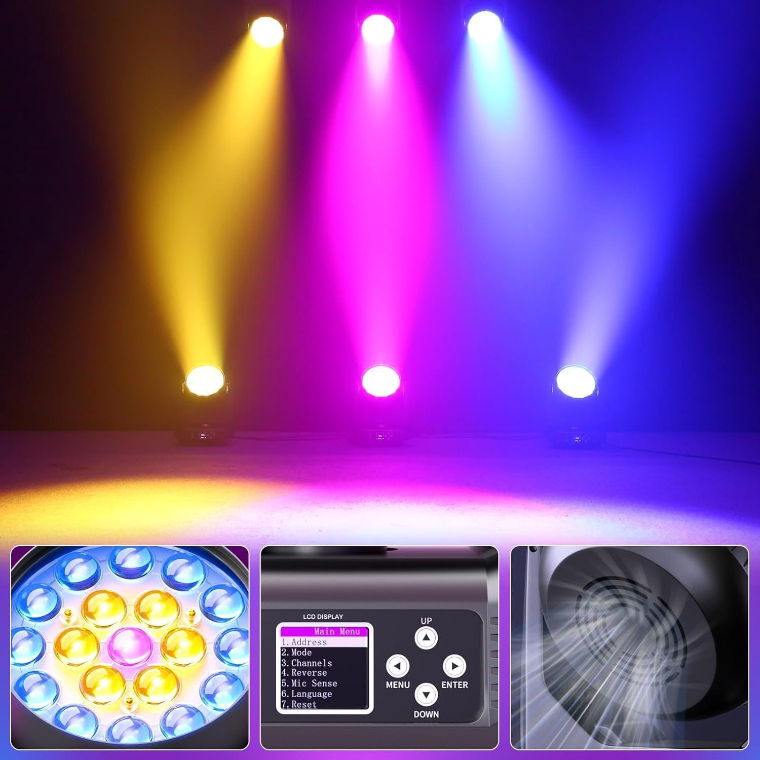 2 Unités 19x15W Lyre LED Beam Wash Zoom Effet de Lumière Disco Projecteurs