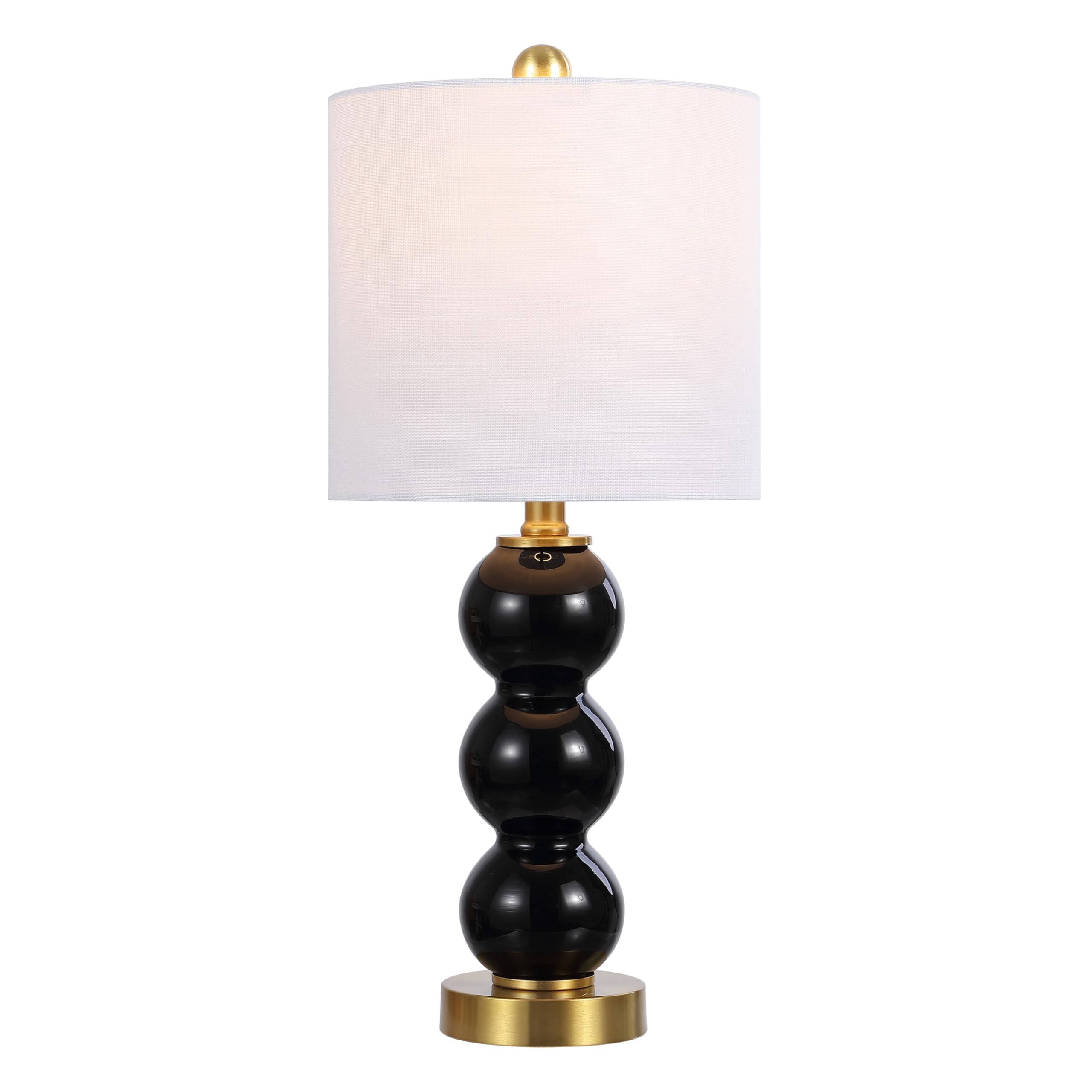 JONATHAN Y 21 Black Brass Gold Glass Table Lamp for Bedroom and Living Room White Linen Shade Modern
