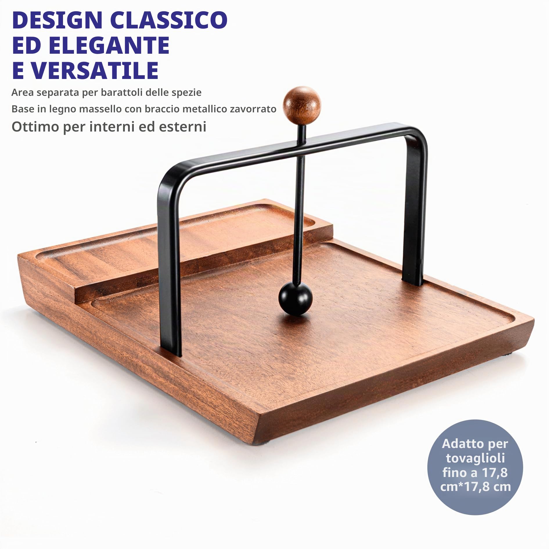Supporto per Tovaglioli in Legno – Portatovaglioli Multifunzionale per Tavolo e Cucina, con Spazio per Condimenti – Perfetto per Casa, Cucina e Occasioni Festose