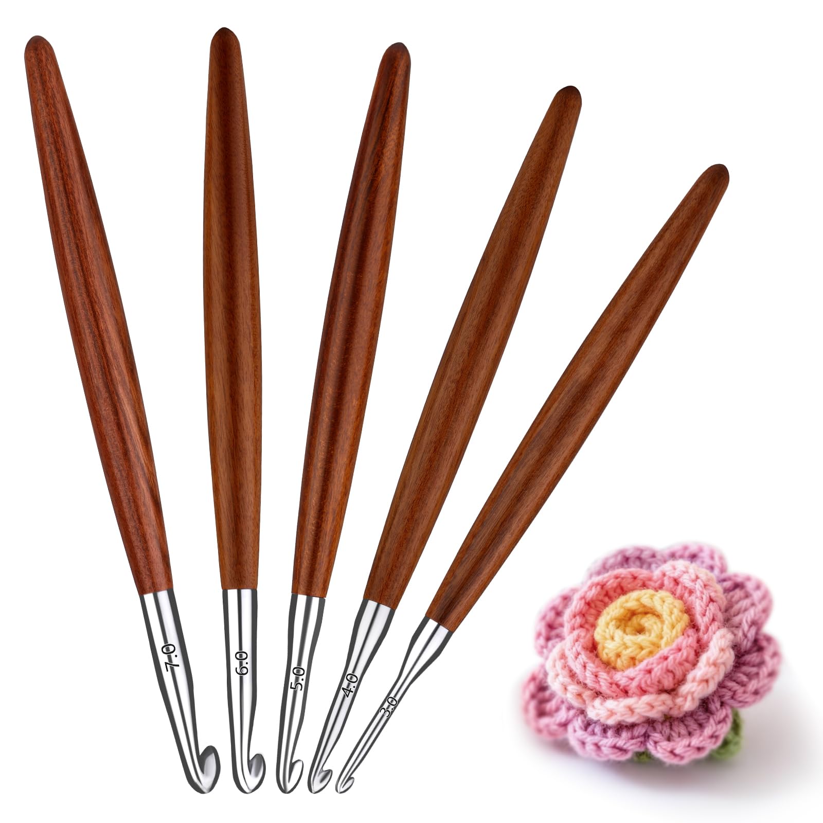 Lunarm Crochet Hooks 5pcs Ergonomic Crochet Aluminum Hooks Set