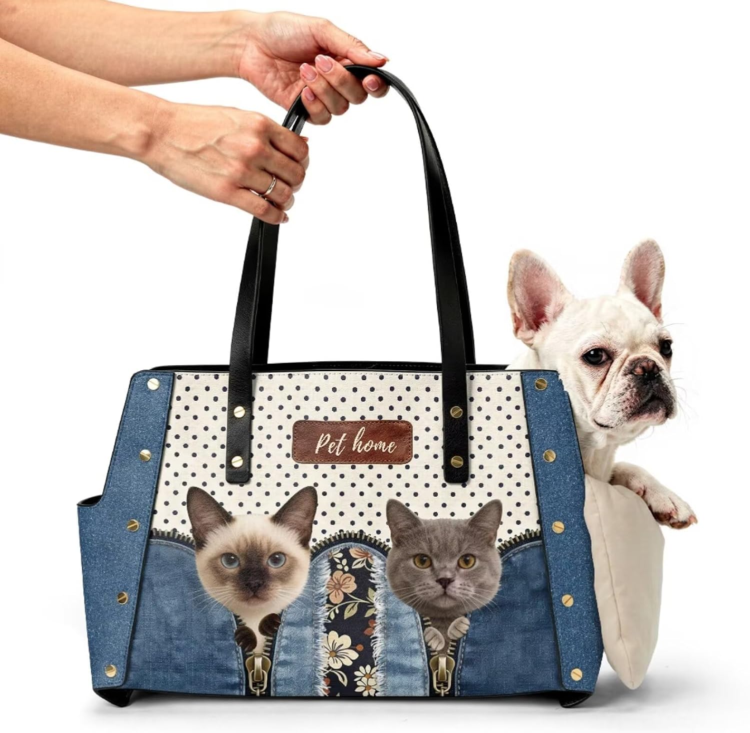 Leather Cat Travel Carrier Removable Dog Soft Sided Carrier Full Open Pet Purse Waterproof Cat Carriers Bag for Cat Lovers