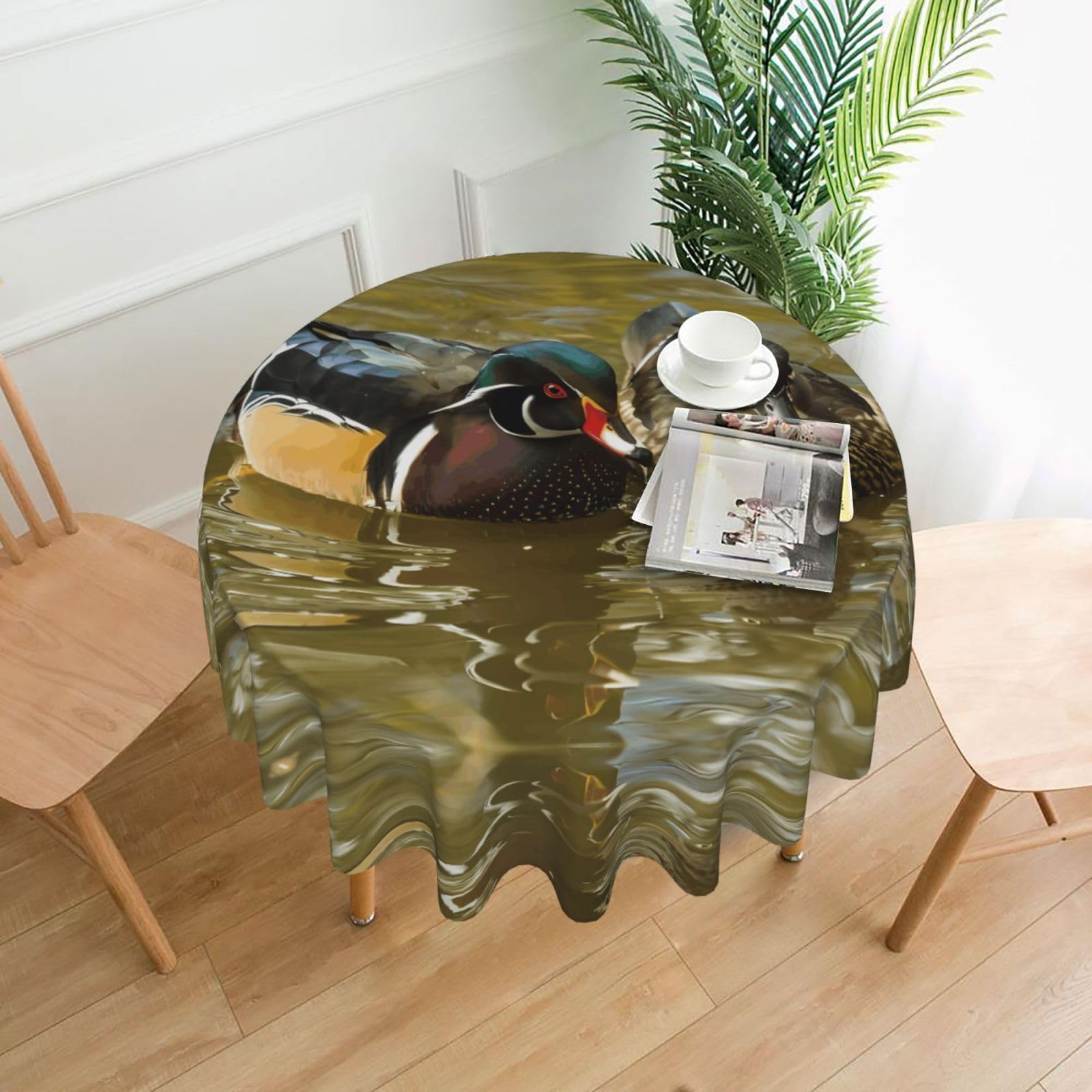 YYHWHJDE domestic duck Prints Round Decorative Tablecloth 60in - High-Grade Polyester Throw for Elegant Dining & Festive Gatherings