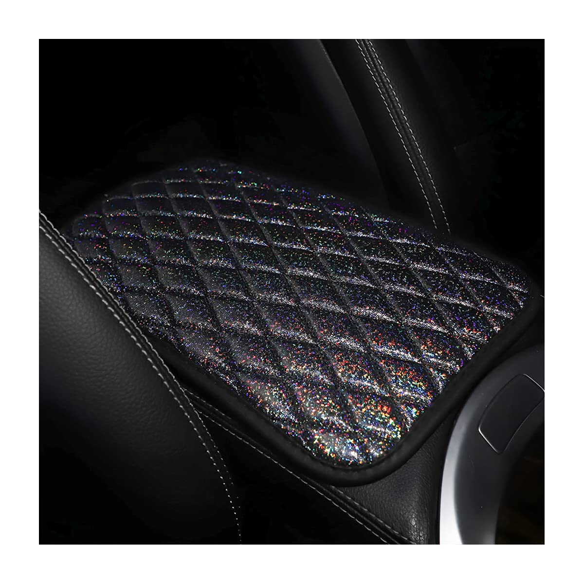 AUCELI Car Center Console Pad, Shiny Armrest Storage Box Mat, Anti-Scratch Central Seat Box Cushion Protector Cover, Four Seasons Universal Car Interior Accessories for Most Vehicle SUV Truck (Black)