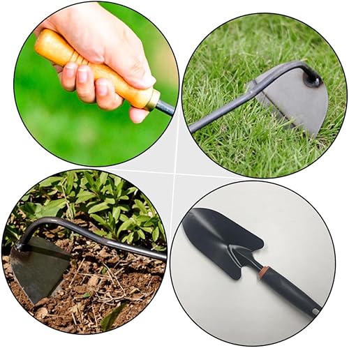 Miniatura 6 de 1 juego de azada portátil y pala puntiaguda para jardinería doméstica mango ergonómico de madera para plantar y deshierbar herramientas de jardinería