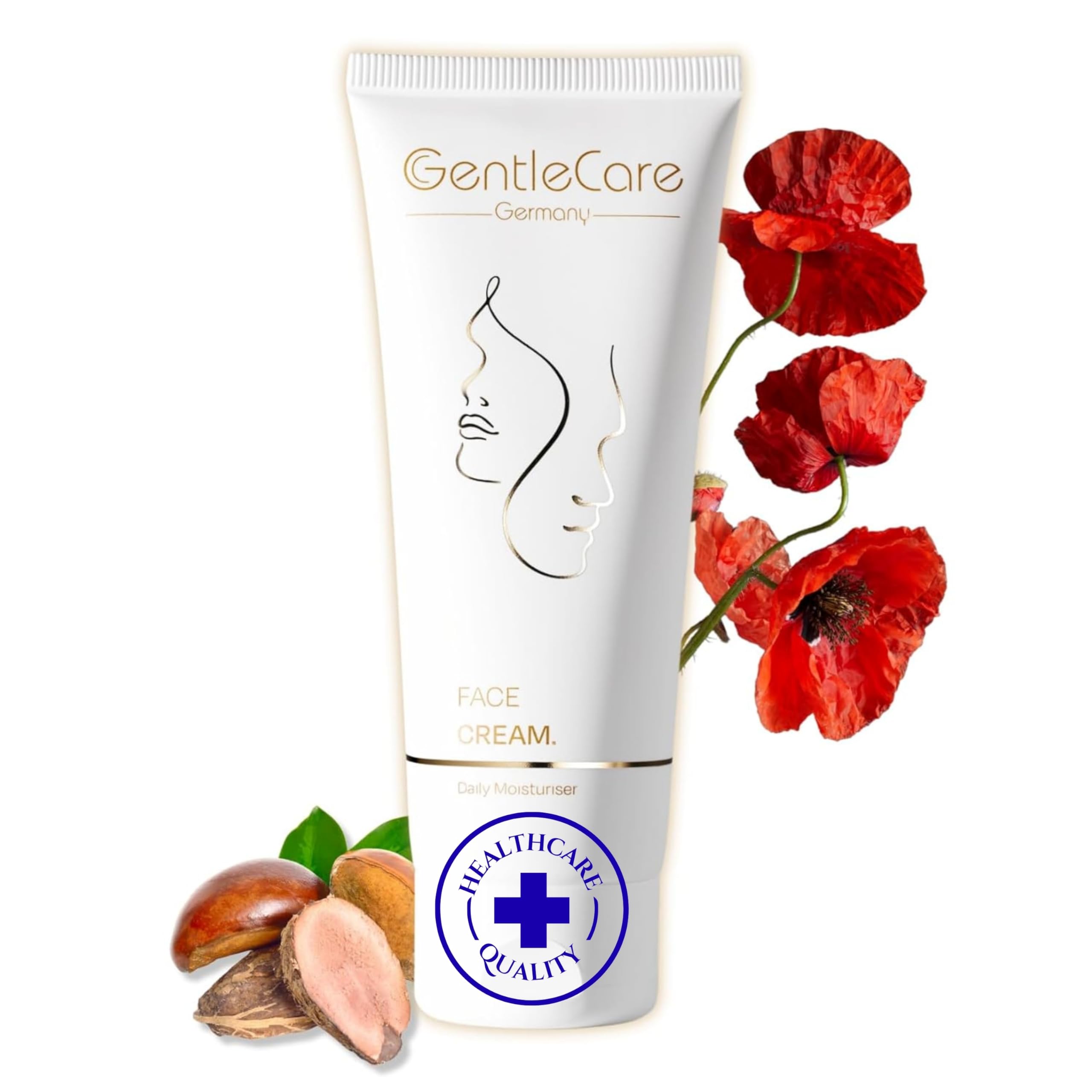 GentleCare Face Cream - For Dry and Sensitive Skin - With Shea Butter, Glycerin, Squalane and Poppy Seed Oil - Professional-Grade Fast-Absorbing Moisturiser - 75ml