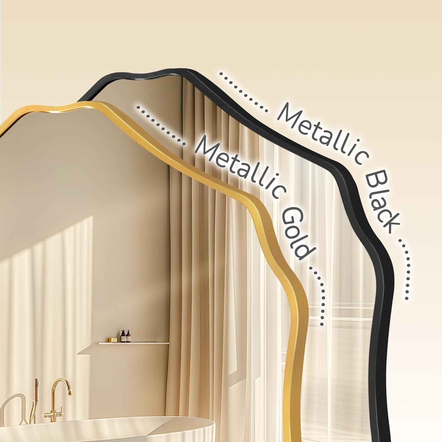 Irregular Hexagon Wall Mirror with Wavy Edge, Modern Decorative Mirror for Bathroom, Bedroom, Living Room, Frameless Vanity Mirror