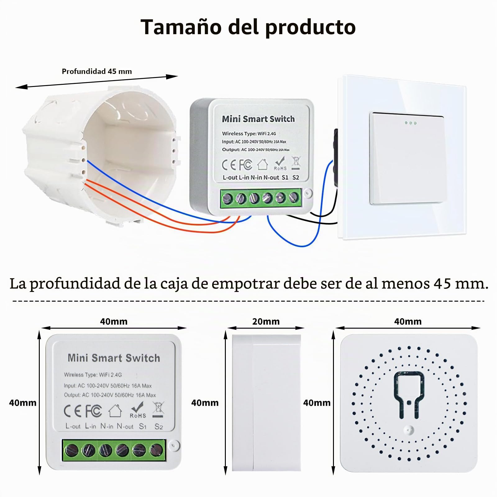 4 unidades de módulos de interruptor de luz inteligente de 2 vías, interruptor Smart Life compatible con aplicación Tuya, Alexa y Google Home, mini interruptor WiFi DIY, requiere cable neutro, se