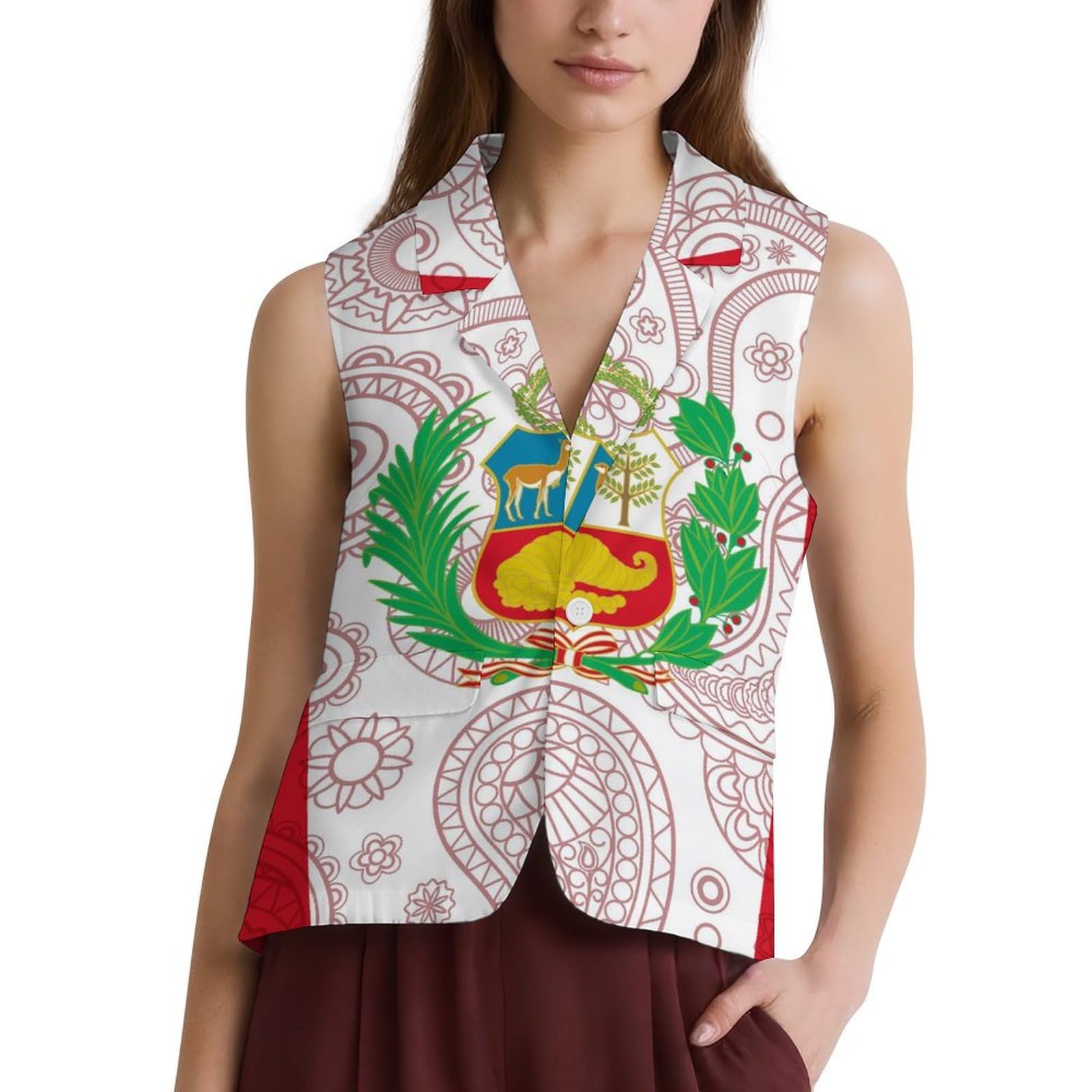 Peruvian Flag Paisley Pattern Funny Womens Suit Vests Casual Formal Dress Vest Business Waistcoat