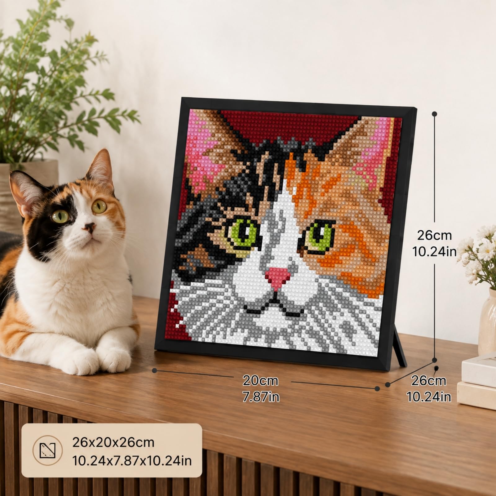 Calico Cat Micro Mini Building Blocks con cornice Pet Portrait Model Kit
