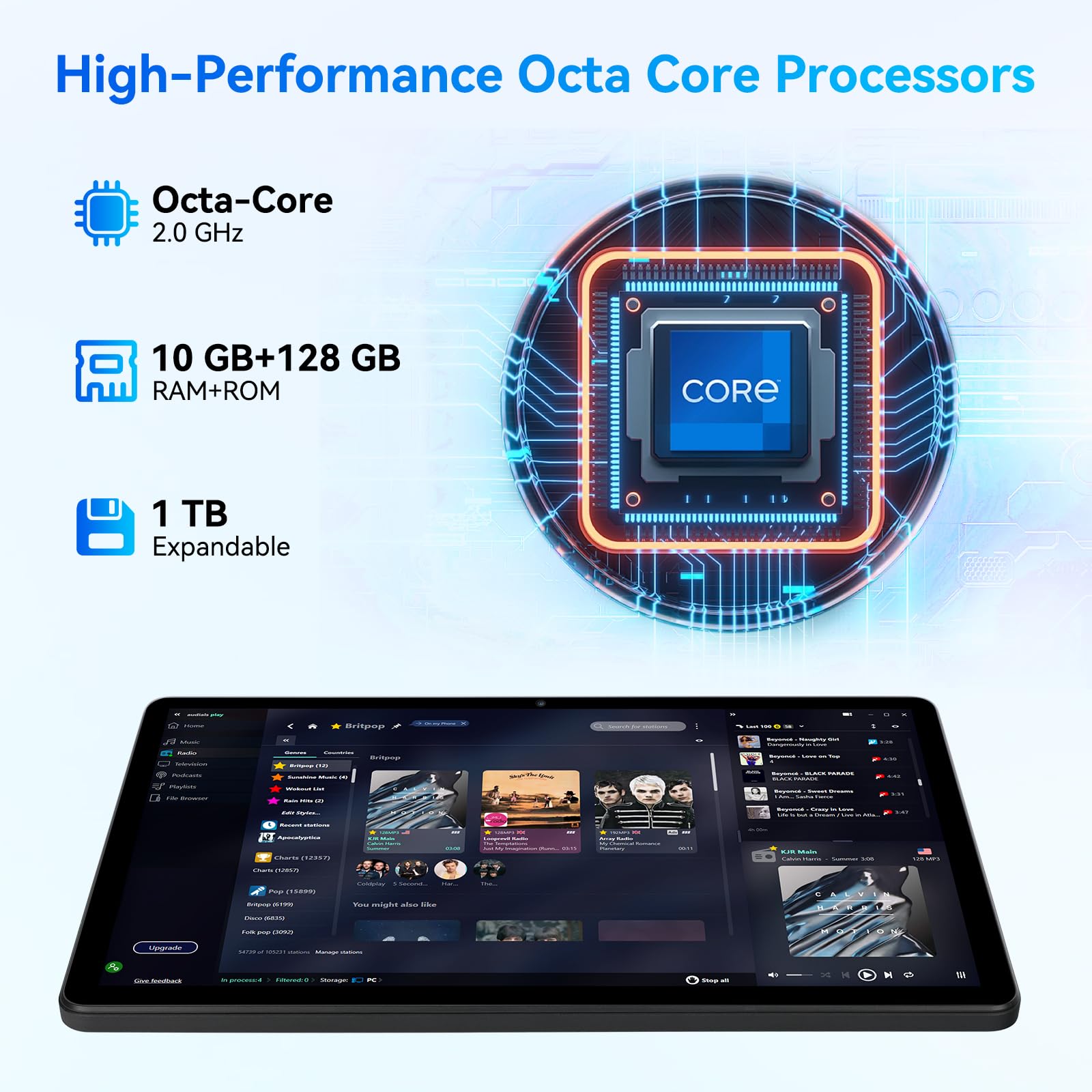 Yicty Tablet 11 pollici 8 Core Android 14 Tablet PC 10 GB + 128 GB 1 TB di espansione 1280 x 800 HD IPS Touchscreen 5 MP + 8 MP Doppia fotocamera 6800 mAh Widevine L1 Face ID Wi-Fi Bluetooth (Nero)