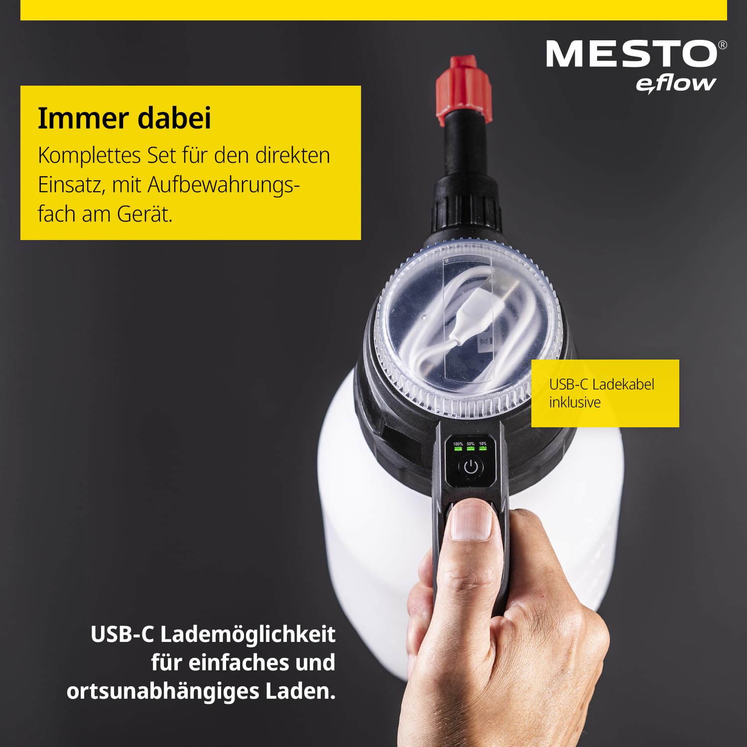 MESTO e.FOAMER F2 Akku-Schaumsprüher 2 L | Elektrischer Schaumsprüher für Auto & Reinigung | Foam Sprayer 1,5 Bar | Schaum Sprühflasche für leicht saure Flüssigkeiten | inkl. USB-C Kabel