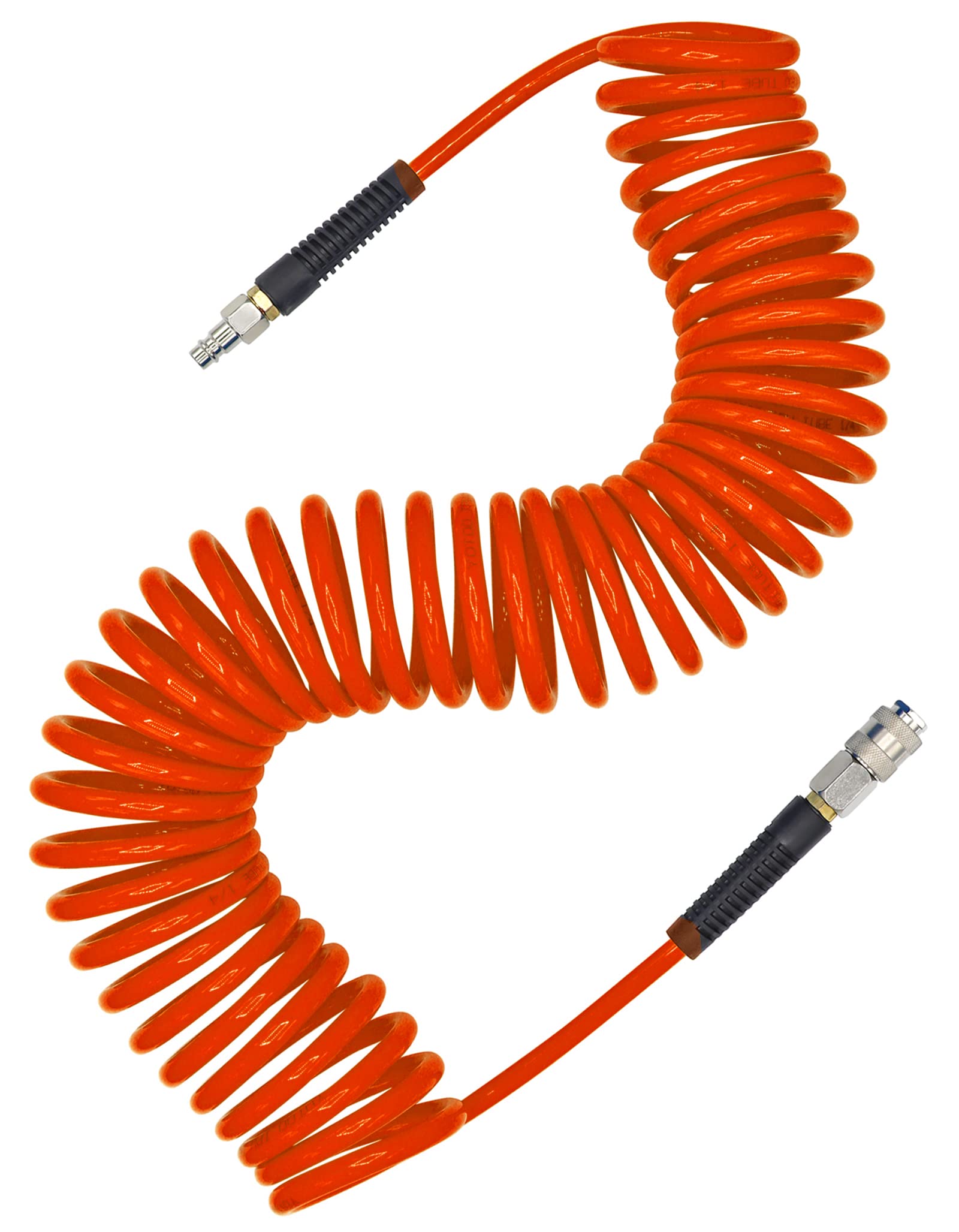 Yotoo Orange Air Compressor Hose Polyurethane Recoil 10M Long 6Mm Id X 9.5Mm Od With Bend Restrictor, 1/4" Europe Quick Coupler And Plug,