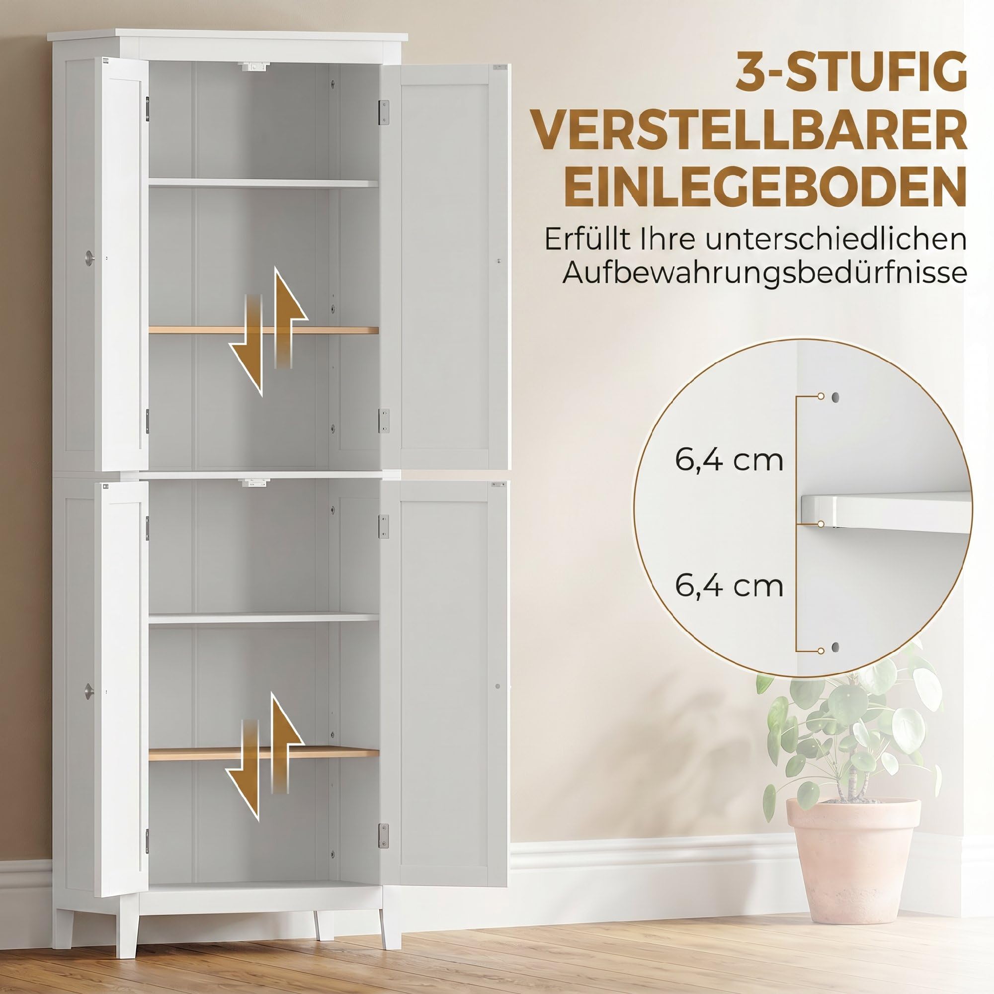 HOMCOM Badezimmerschrank mit Türen für Wohnzimmer 60 x 30 x 170 cm Weiß
