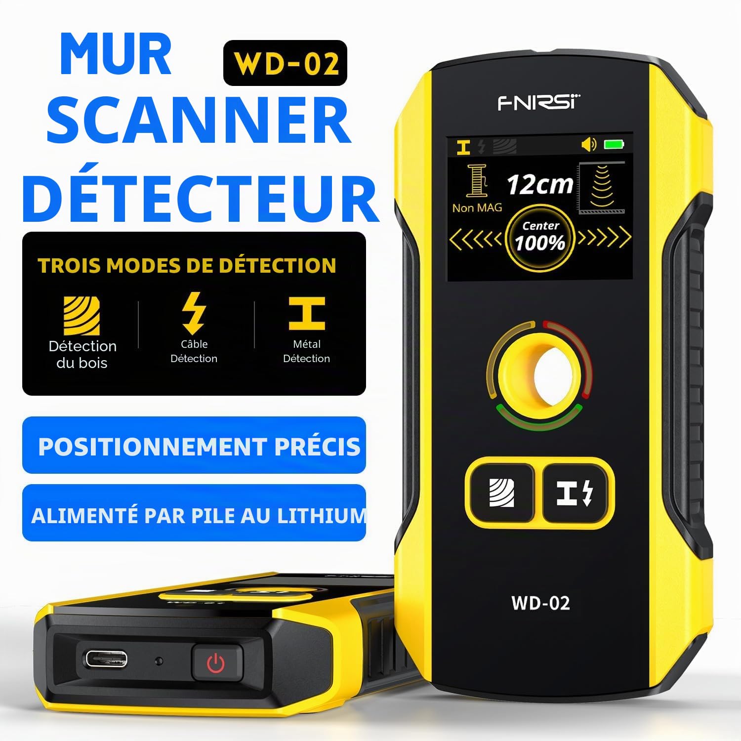 FNIRSI WD-02 Detector de Vigas y Metales con Pantalla TFT, Escáner de Pared para Metales, Cables CA, Madera y Tuberías