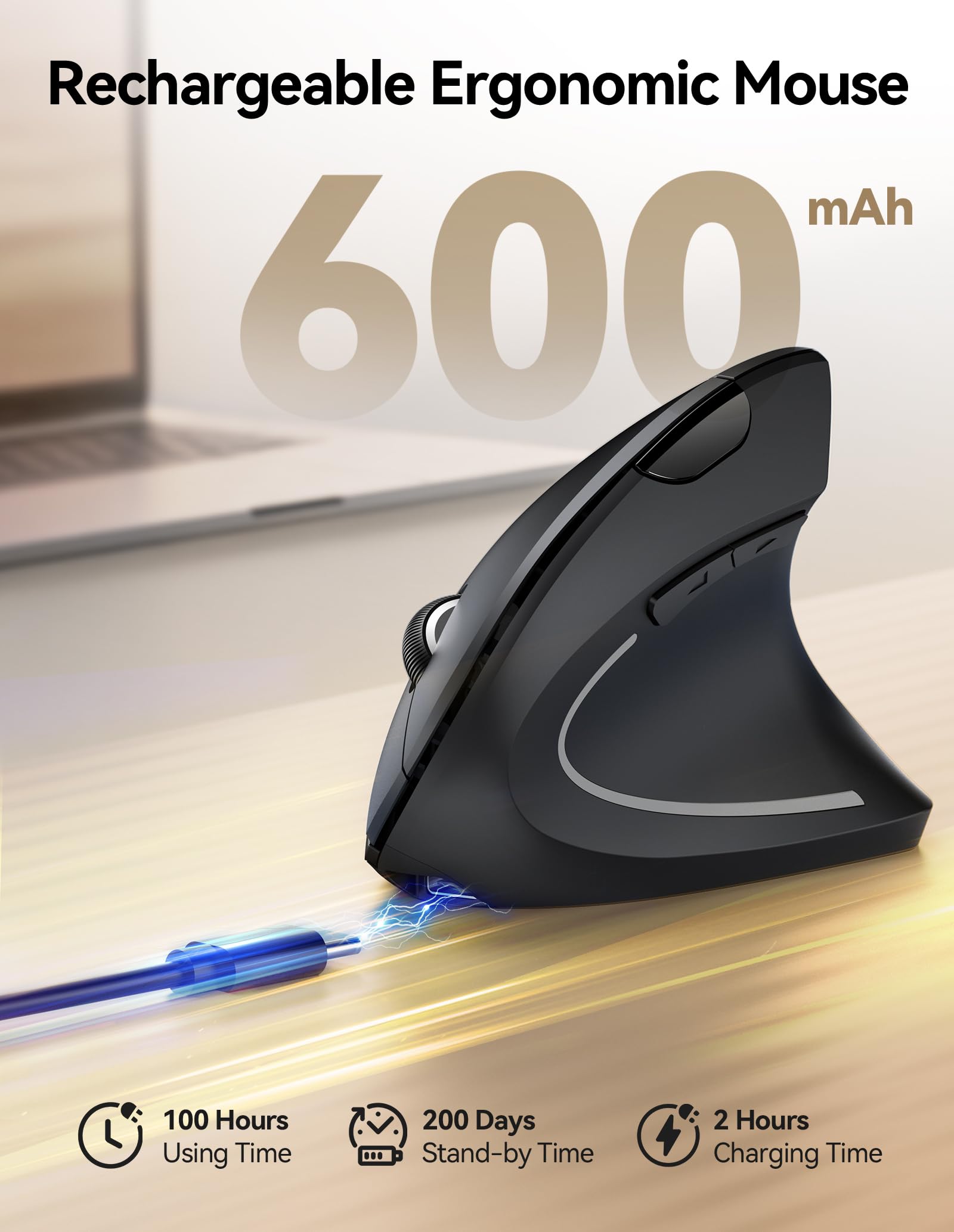TECKNET Rechargeable Vertical Wireless Mouse Gallery Image