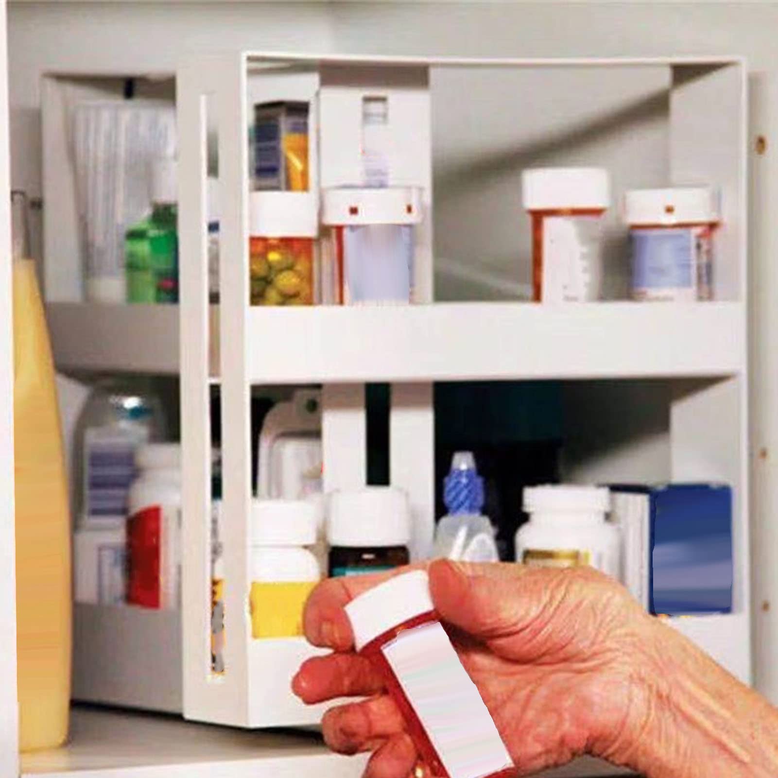 Cyrank Rotating Spice Rack Organizer, White Pull And Rotate Spice Rack Sliding 2 Tier Rack Plastic Seasoning Spice Jar Rack Storage Kitchen Organiser Slide Salt Bottle Box Holder