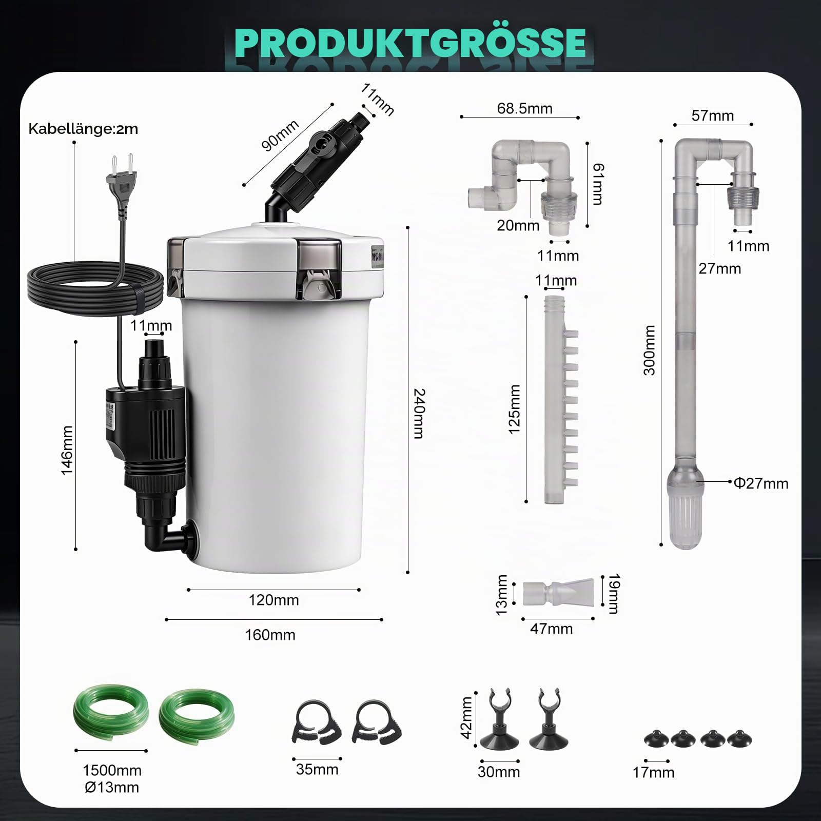EXLECO Außenfilter Aquarium 400L/H 6W Filter für Aquarien bis 120L | Einstellbar Aquariumfilter Leistungsstarker 4 Stufen Kanisterfilter, Kammerfilter mit Filtermaterial Schlauch HW-603B