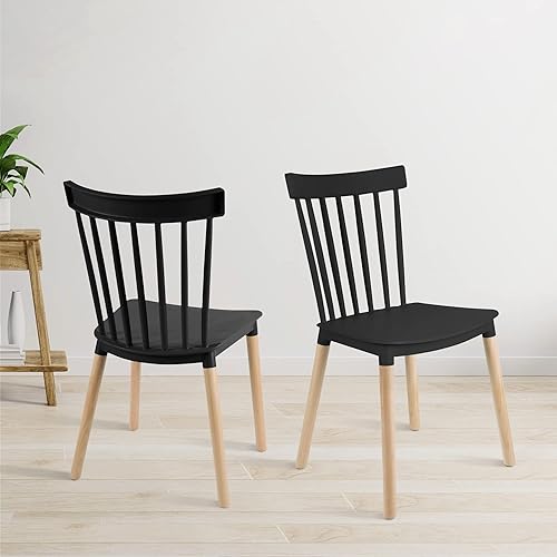 Miniatura 2 de DSW - Sillas de comedor de plástico modernas sin brazos con patas de madera para estar, dormitorio, cocina, comedor, sala de espera, restaurantes,