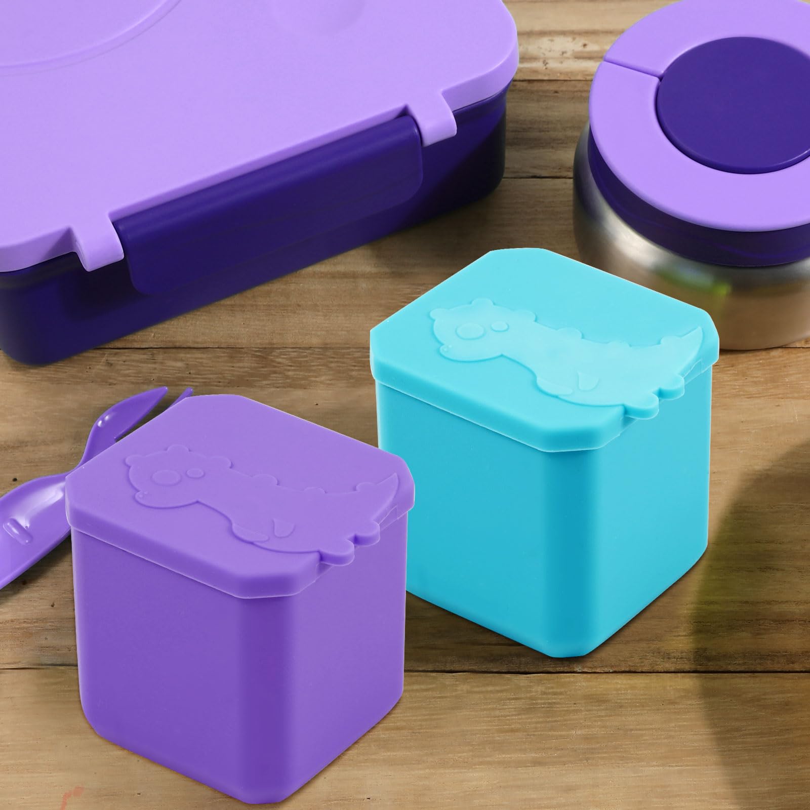 Hushee 2 Contenitori Per Salse In Silicone Rosa E Verde – 113g, Ermetici, Per Snack E Condimenti, Lavastoviglie E Microonde - 4