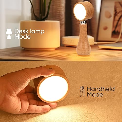 Miniatura 4 de Lámpara pequeña de madera para mesita de noche, lámpara inalámbrica con interruptor táctil portátil, lámparas de escritorio recargables para