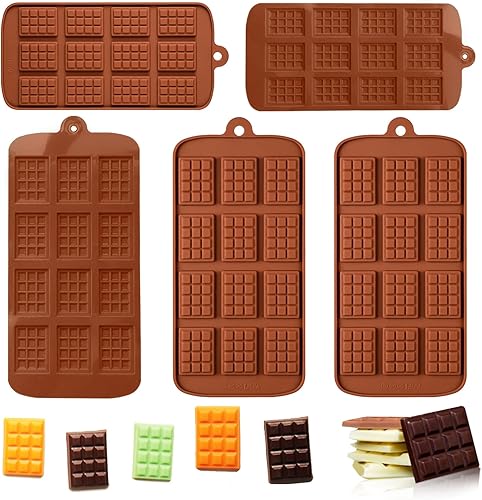 5 moldes de silicona para chocolate, molde cuadrado de silicona, molde antiadherente para barra de chocolate, molde reutilizable para chocolate con