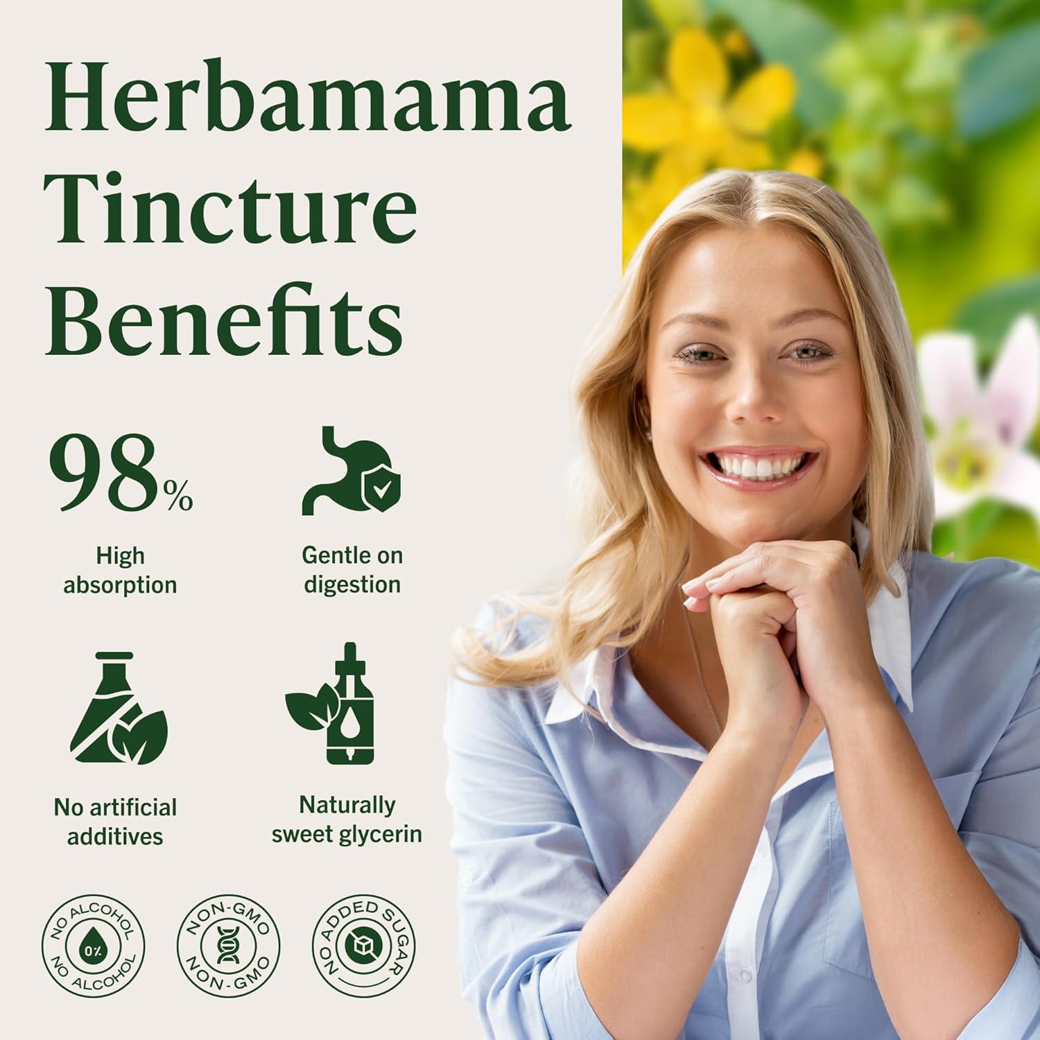 HERBAMAMA Mood Support Supplement - Vegan Calmness & Relaxation Support with Ashwagandha - Non-GMO, Alcohol & Sugar-Free Tincture, 28-Day Supply - Image 5