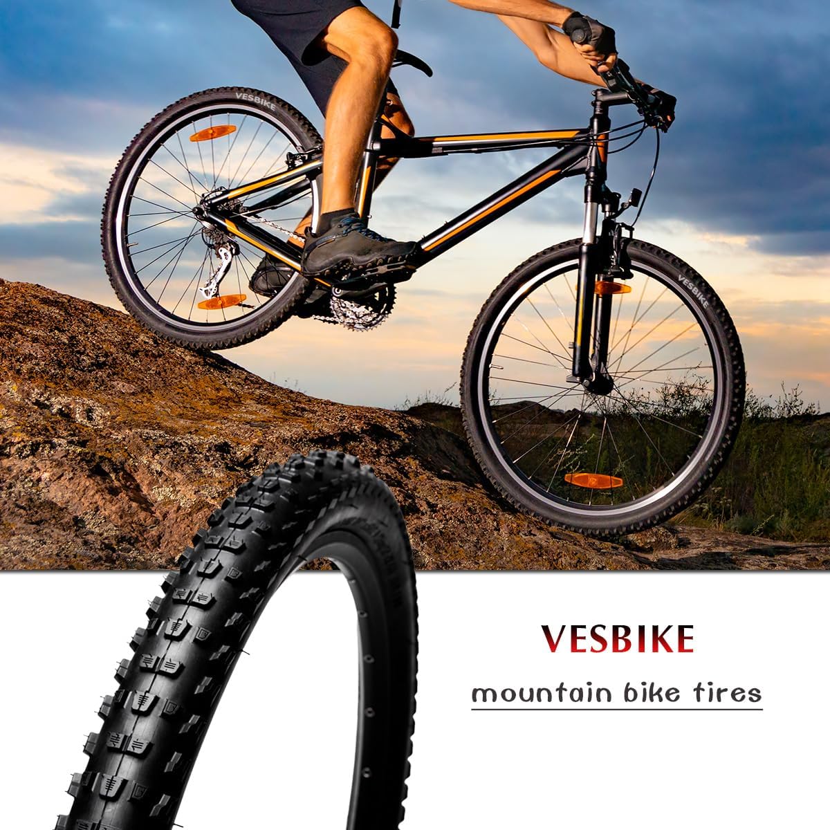 26/27.5/29x2.25 inch Bike Tires Pair Mountain Bike Tires Foldable Bicycle Tires Anti-Puncture and Wear-Resistant Pack of 2