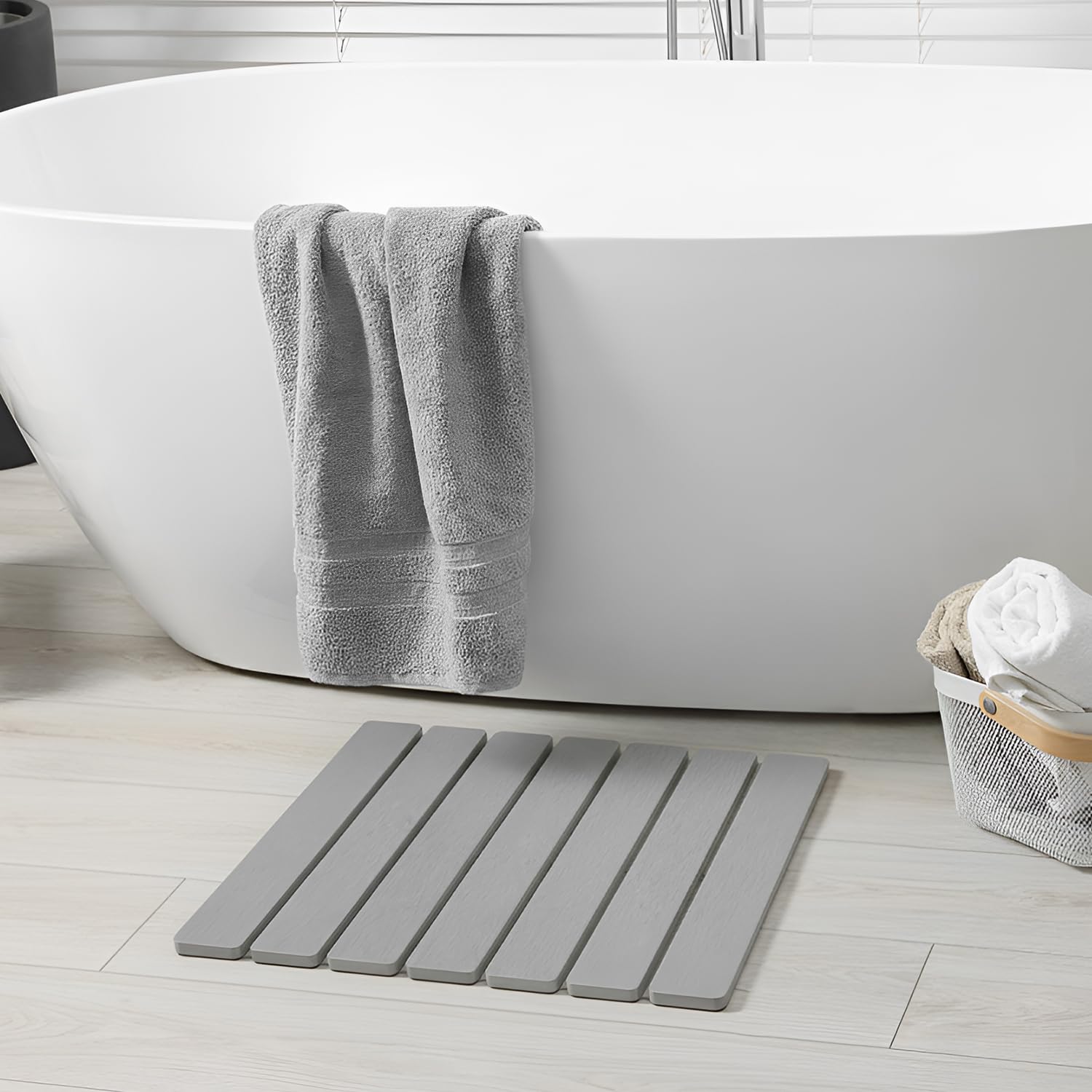 Meowoo Foldable Stone Bath Mat 15 7x11 8 Diatomaceous Earth Bath Mat Non-Slip Quick Dry Bathroom Floor Mats