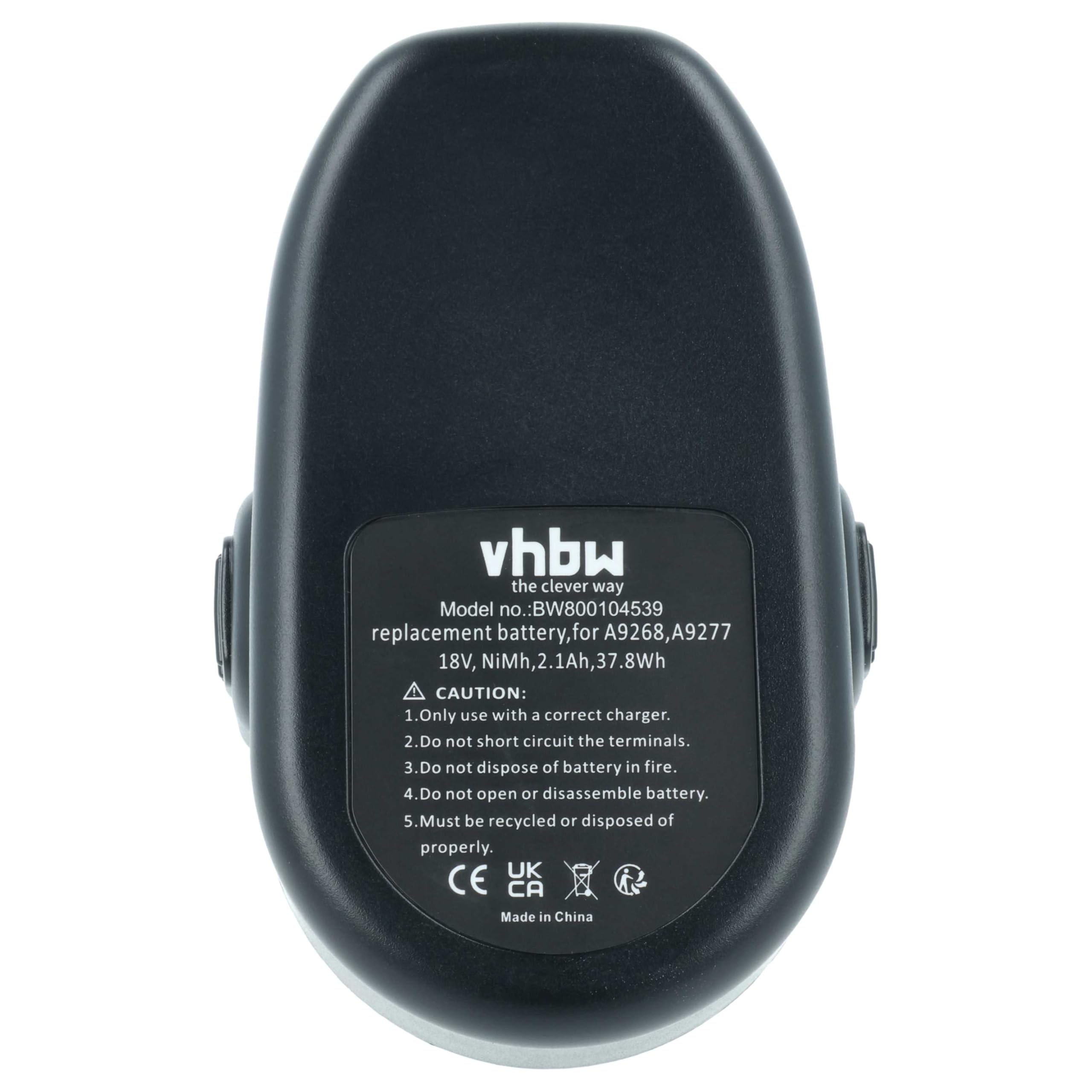 vhbw batteria compatibile con Black & Decker HP932K-2, KC1882C, KC1882CN, CD18CBK, CD18CE, FSL18, FS18 utensile (2100 mAh, NiMH, 18 V)