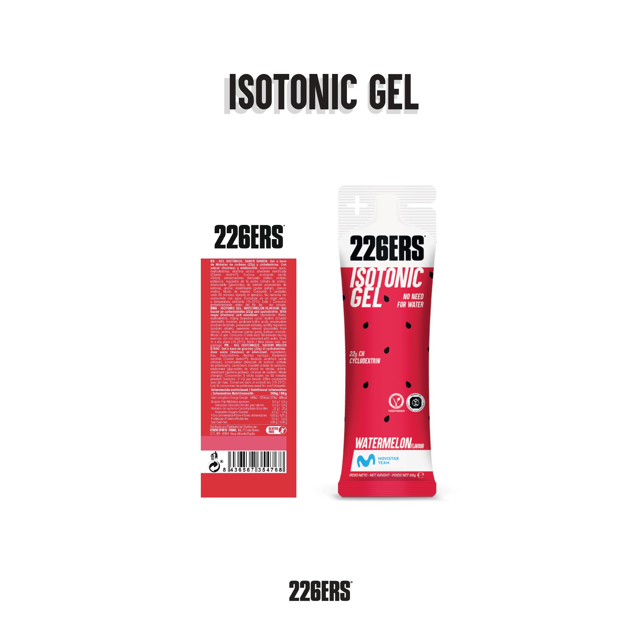226ERS Isotonic Gel, Gel isotonico sportivo ciclodestrina, anguria, 24 x 68 g