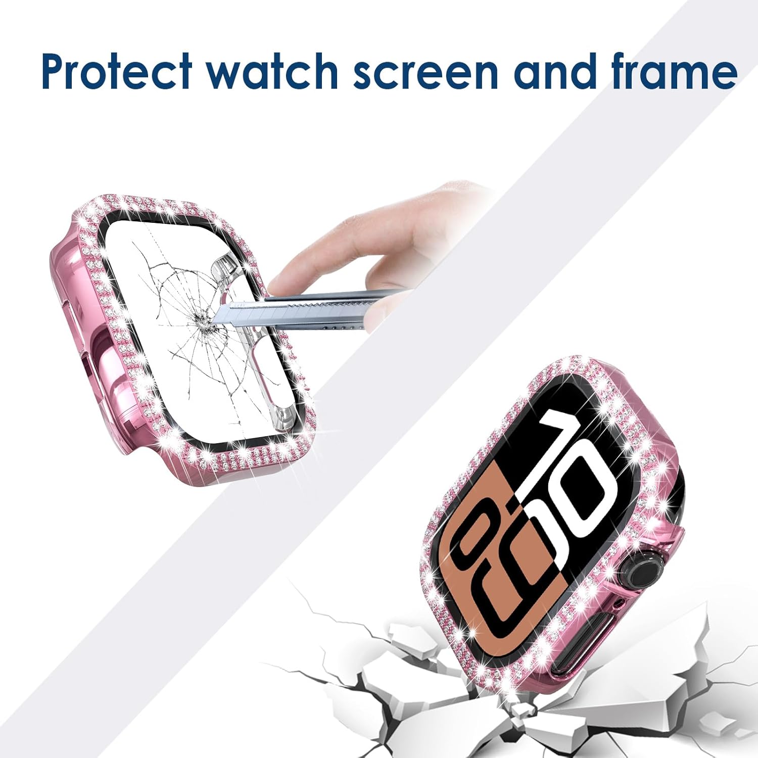 4 Pack Bling Hard PC Case with Glass Screen Protector Compatible with Apple Watch Series 10 46mm, Crystal Bumper Case Replacement for iWatch 46mm (Series 10) thumbnail