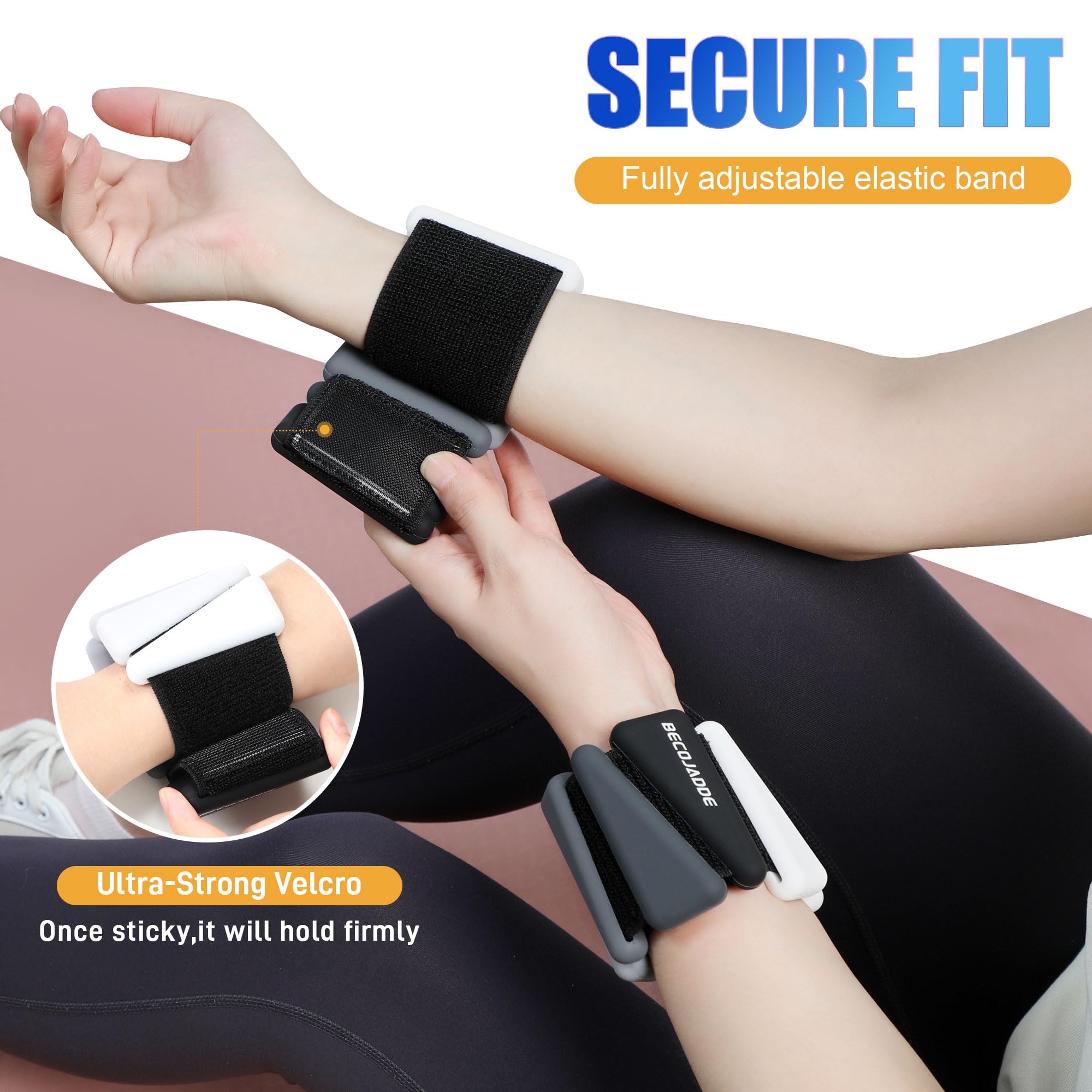 BECOJADDE Ankle Weights for Women Wrist Weights Set of 2 (1 lb/2 lbs Each) Adjustable Arm Leg Weight for Womens Men Suitable for Walking Swimming Running Pilates Yoga Gym