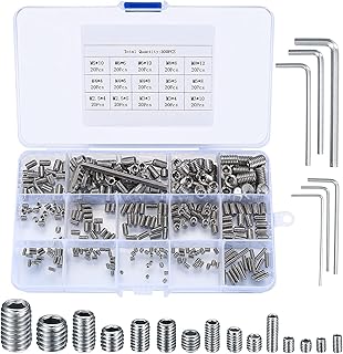 Socket Set Screws Kit, 300 Pcs Stainless Steel Grub Screws Assortment, Hex Socket Head Cap Screws, Allen Head Bolts, Hex Machine Screw Set, M2.5 M3 M4 M5 M6 M8