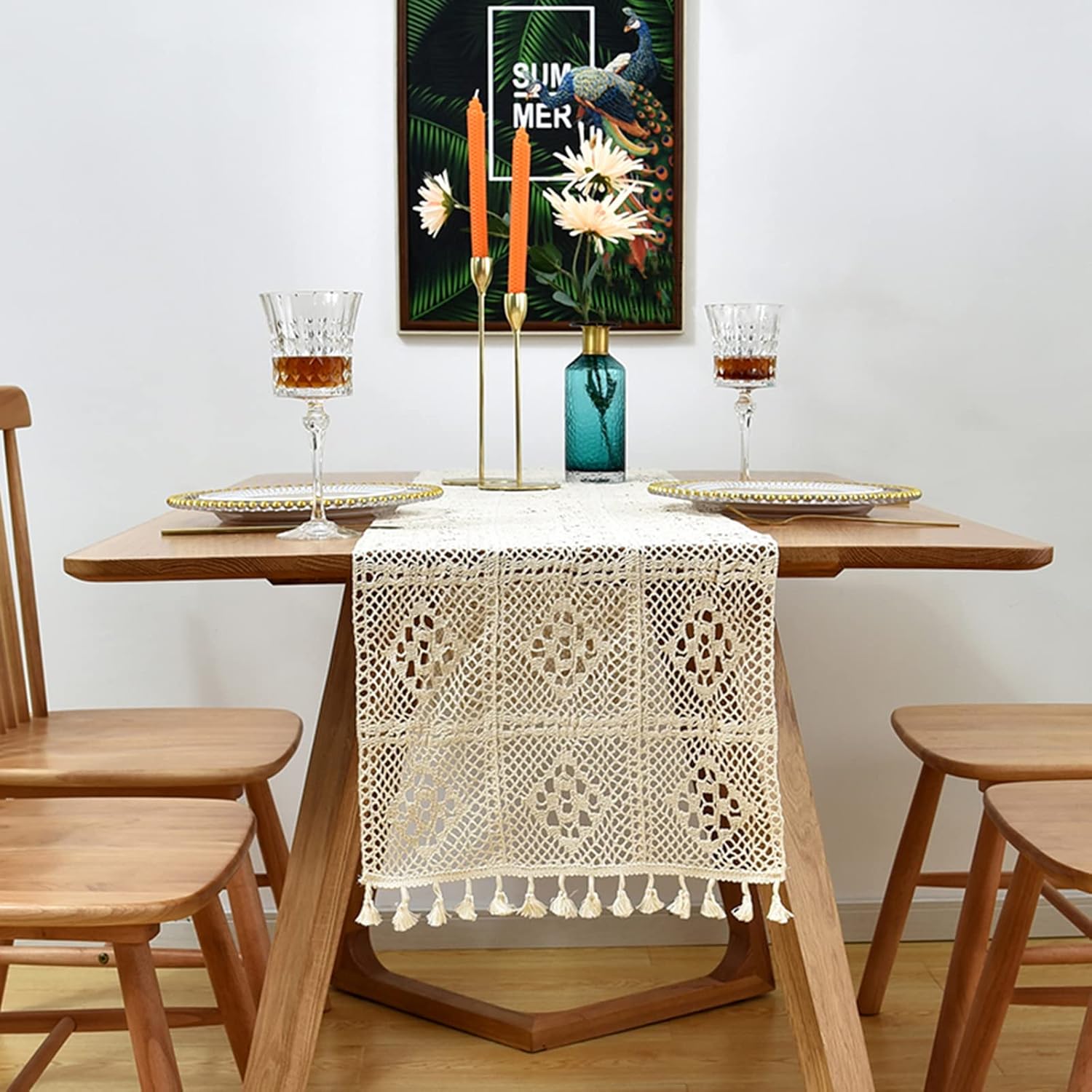 Hsvanyr Rectangle Table Runners for Weddings Top Cloths Decoration Bedroom Scarfs Cover 12x110inch Nightstand Cover Cloth