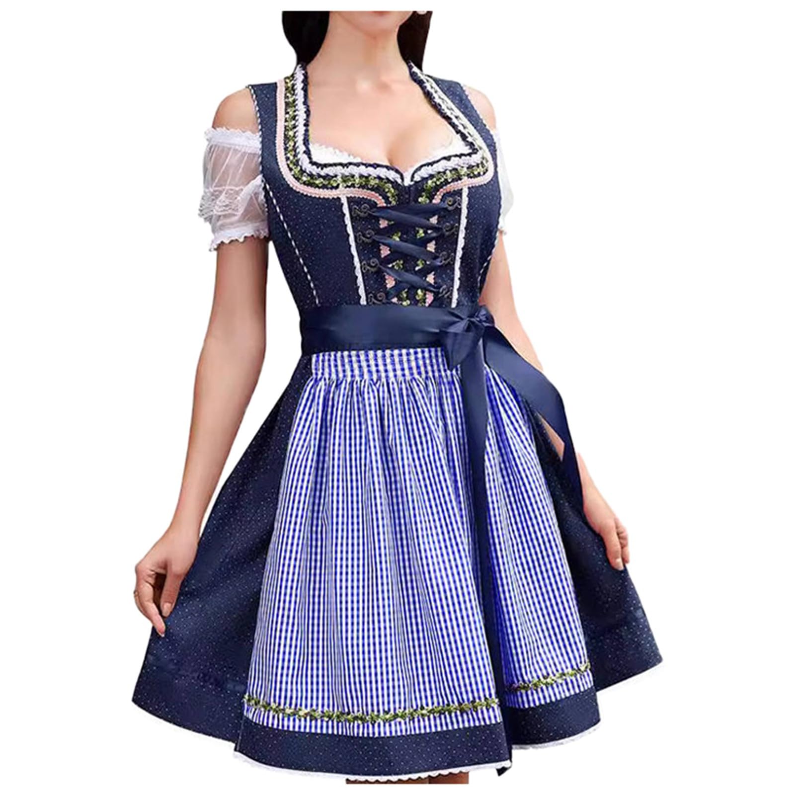 Generisch Dirndl Damen Midi Schürze Trachtenkleid Damen in Schwarz KombinationDirndl Damen Midi Schürze Trachtenkleid Schwarz Kombination