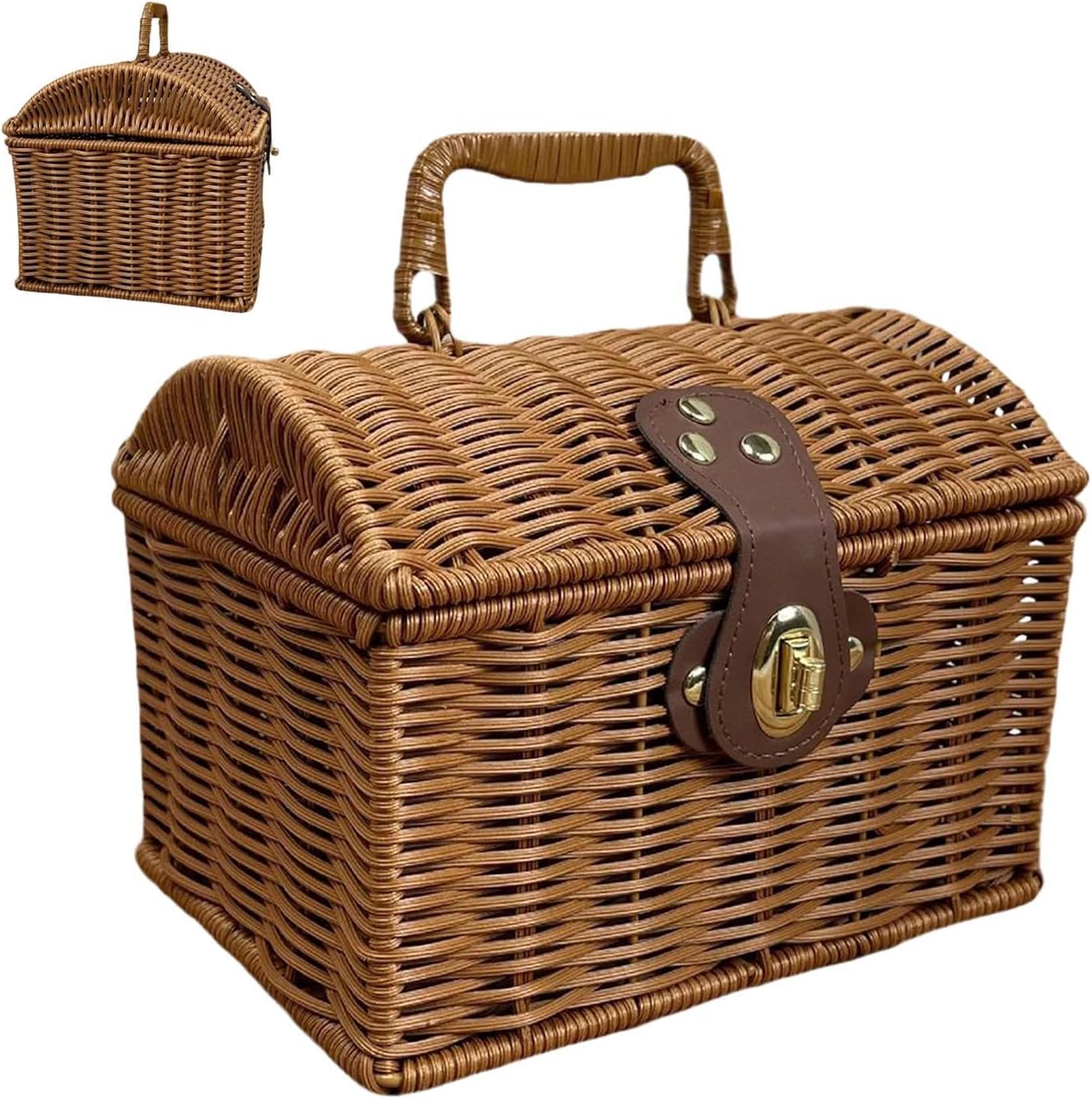 Small Picnic Basket,with Handle Lid Rustic Storage - Aesthetic Storage Basket Table Decor,for Home Decor Bedroom Living Room Kitchen Farmhouse Outdoor Camping Travel Wedding Party