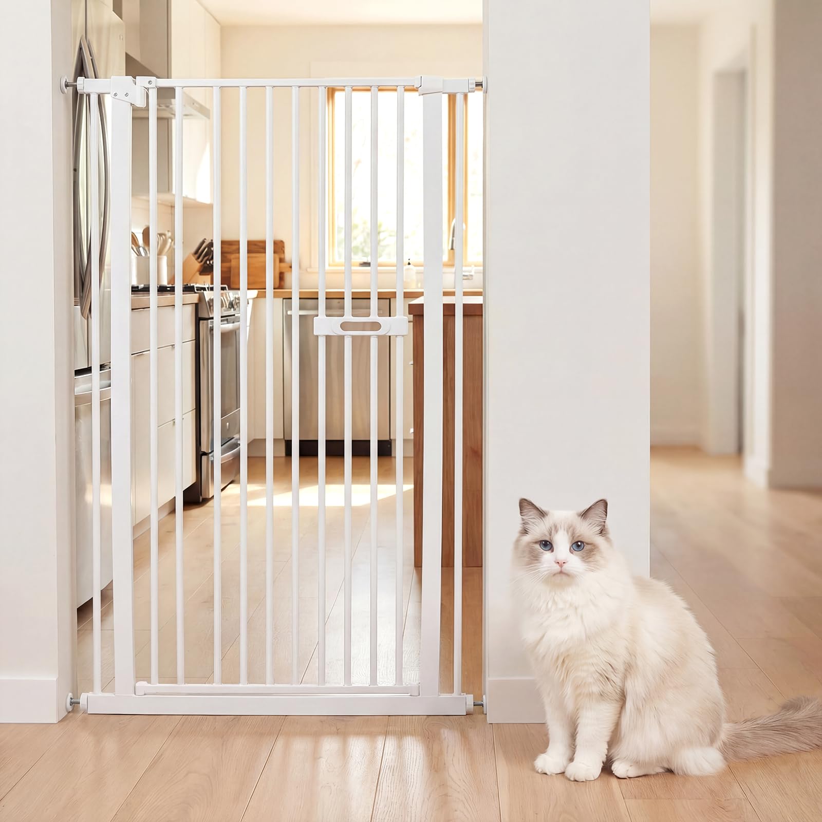 150CM Treppenschutzgitter hoch Absperrgitter Katze, Verstellbare Breite: 76-95 cm, Türschutzgitter und Absperrgitter für Kinder und Hunde, Automatisch Schließendem Verschluss, Ohne Bohren