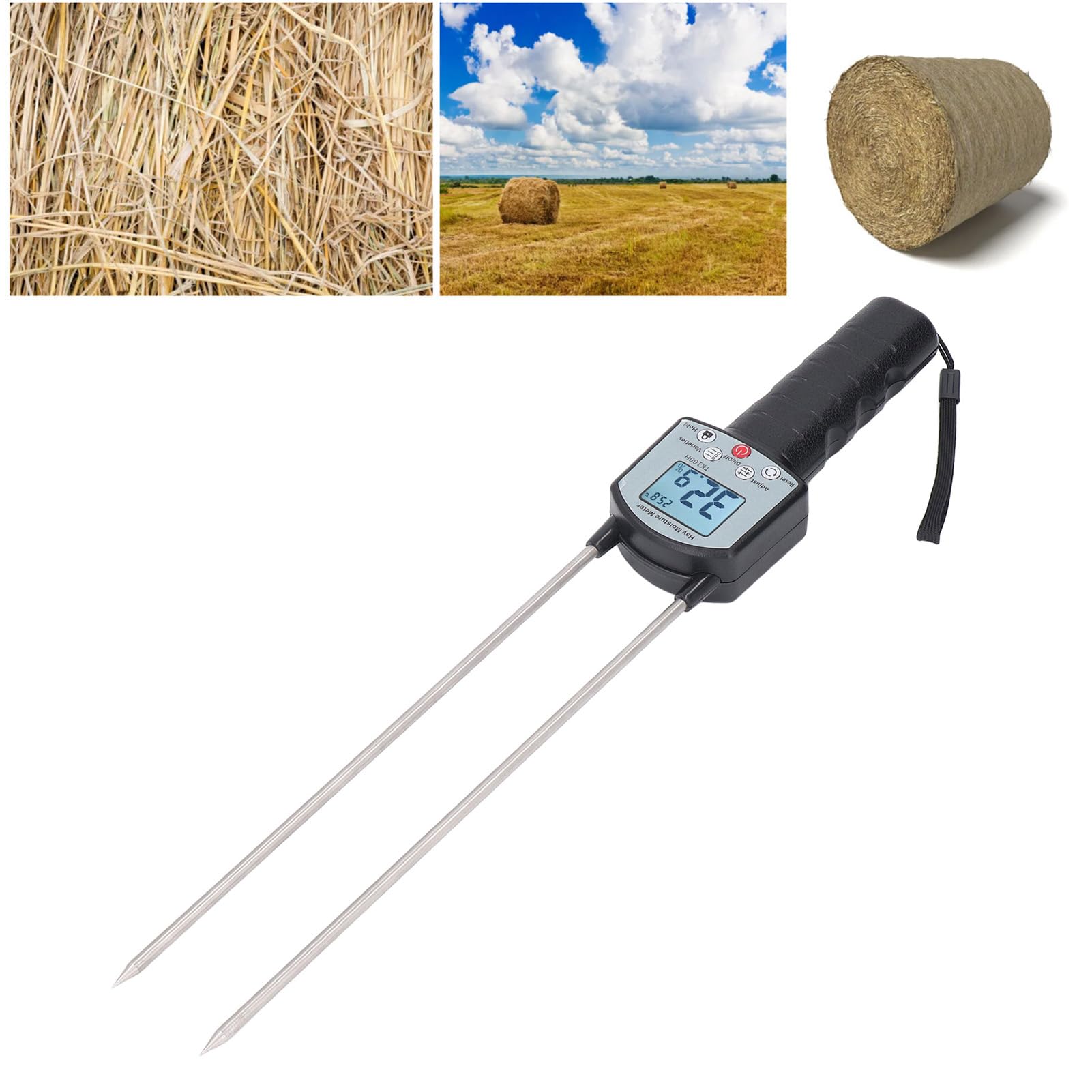 Tbest Misuratore Portatile con Sonda Display LCD Digitale Ad Alta Precisione per Tester di umidità per Insilato di Paglia, Ranch