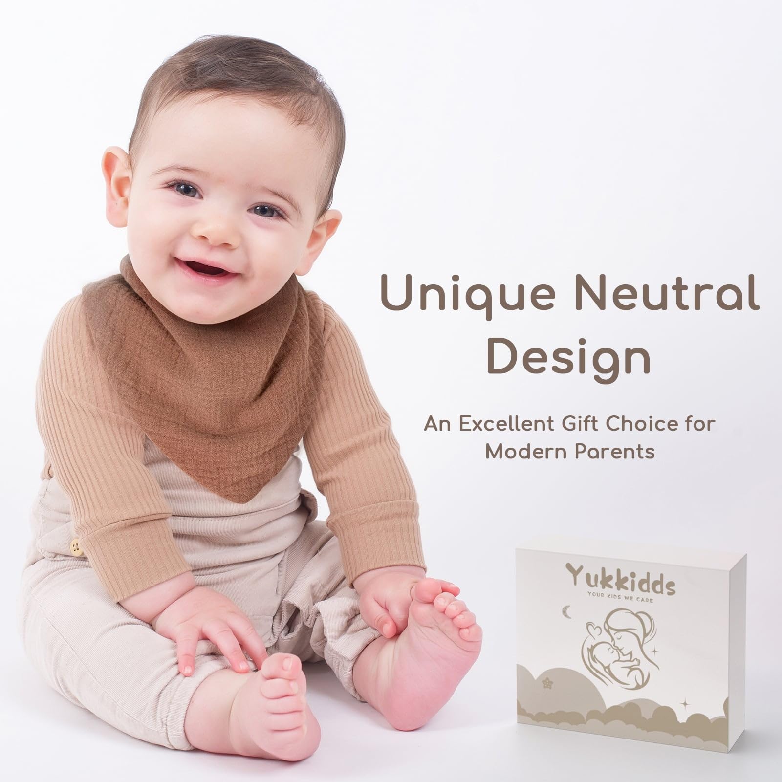 Baberos para bebé 100% muselina de algodón, suaves y absorbentes, para recién nacidos de 0 a 36 meses, paquete de 6, Beige y marrón, Talla única