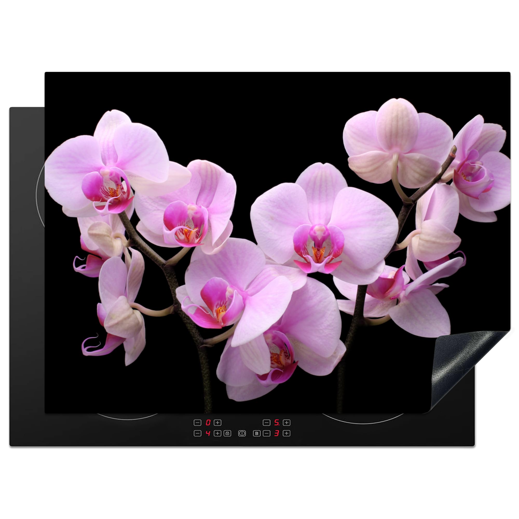 KitchenYeah© Induction Hob Protector Mat 20.5"x28" / 71x52 cm Stove Cap Top Cover Kitchen Cooker Covers for Electric Hobs Vinyl Orchid - Flowers - Pink - Flora