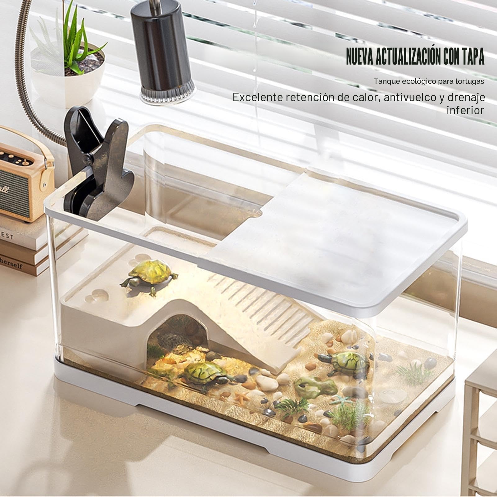 Tanque para tortugas – Acuario grande acrílico transparente | hábitat cómodo para tortugas de agua dulce y semiacuáticas, espaciosas