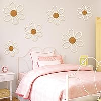 Vista 6 de Barydat 6 piezas de decoración de guardería boho, flor de margarita tejida, colgante de pared de macramé, 3 tamaños, decoración de pared con flores