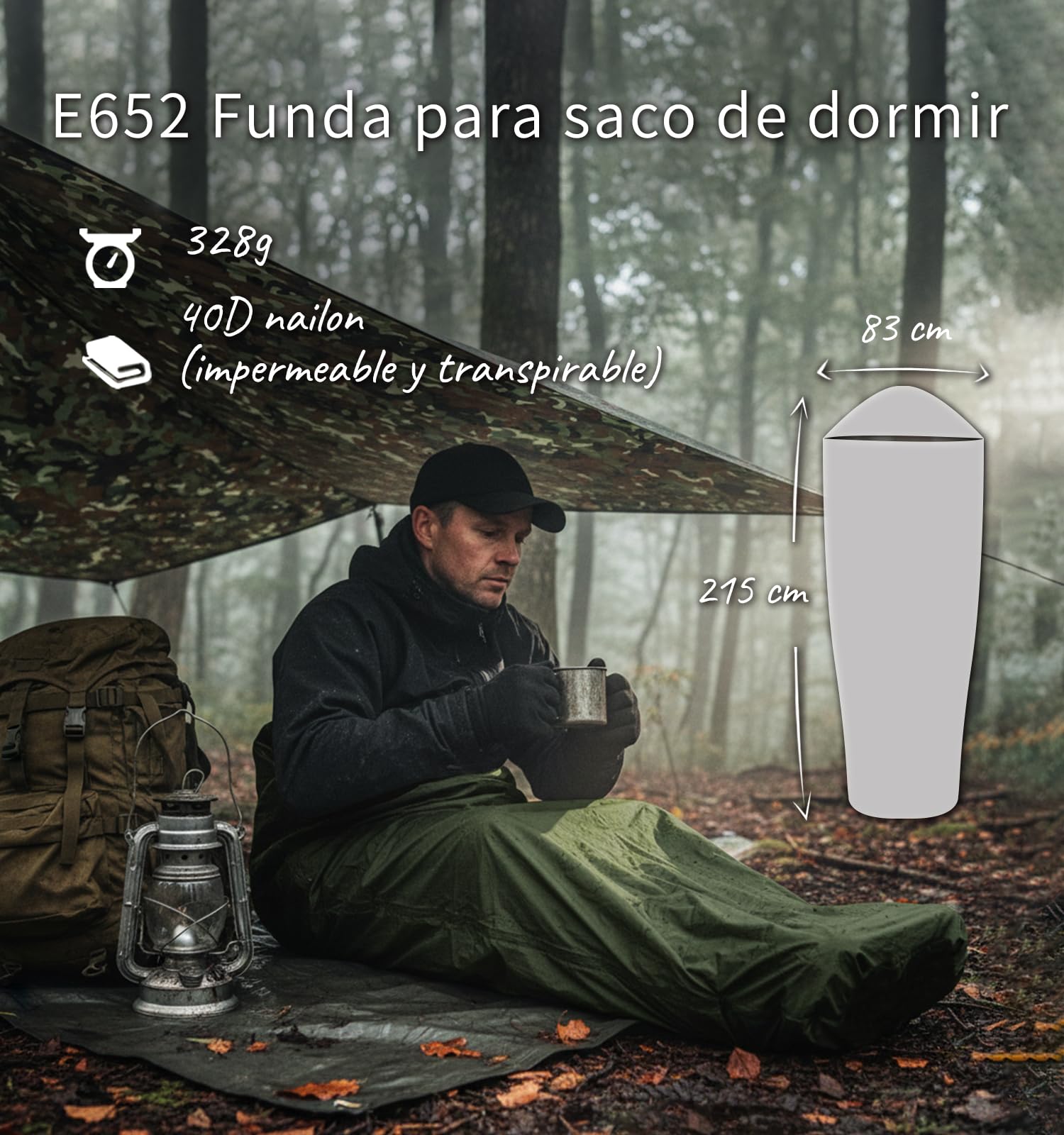 Litume Saco de Vivac Funda para Saco de Dormir – Impermeable, Estilo Momia, Compacto y Ultraligero, Refugio para Trekking, Bushcraft y Supervivencia al Aire Libre