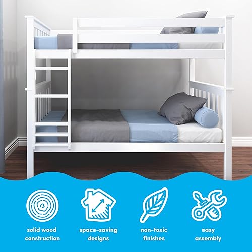 Miniatura 18 de Max & Lily - Litera de tamaño individual sobre matrimonial con escalera, base de cama de madera maciza para niños, barandillas de seguridad de 14