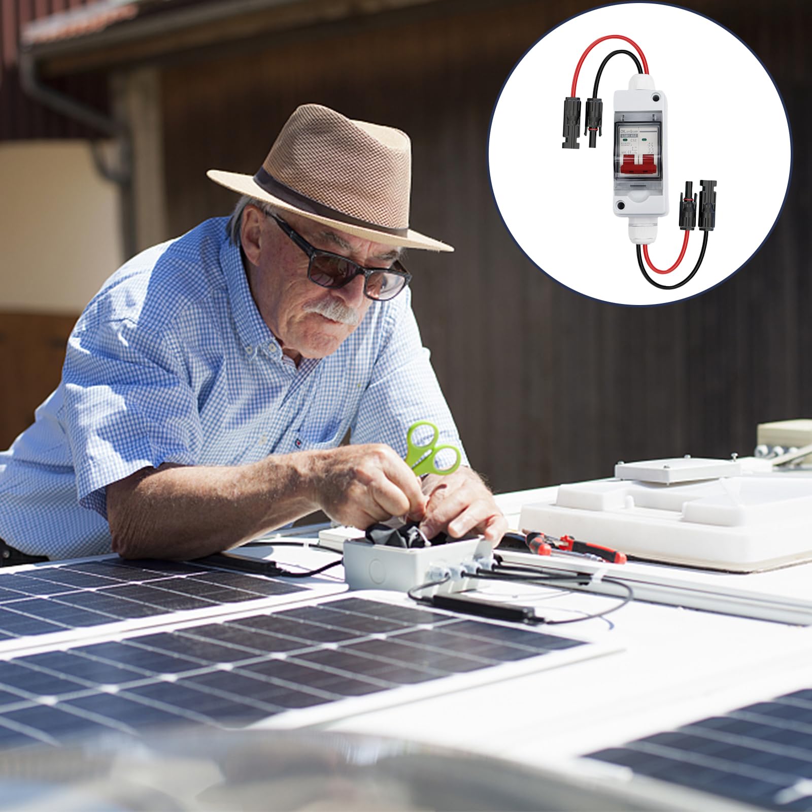BAIFULAI 2 interruttori di separazione DC, impianto PV, fusibile automatico 32 A, DC 500 V, con cavo da 260 mm, IP65, impermeabile, per modulo fotovoltaico, impianto solare da balcone