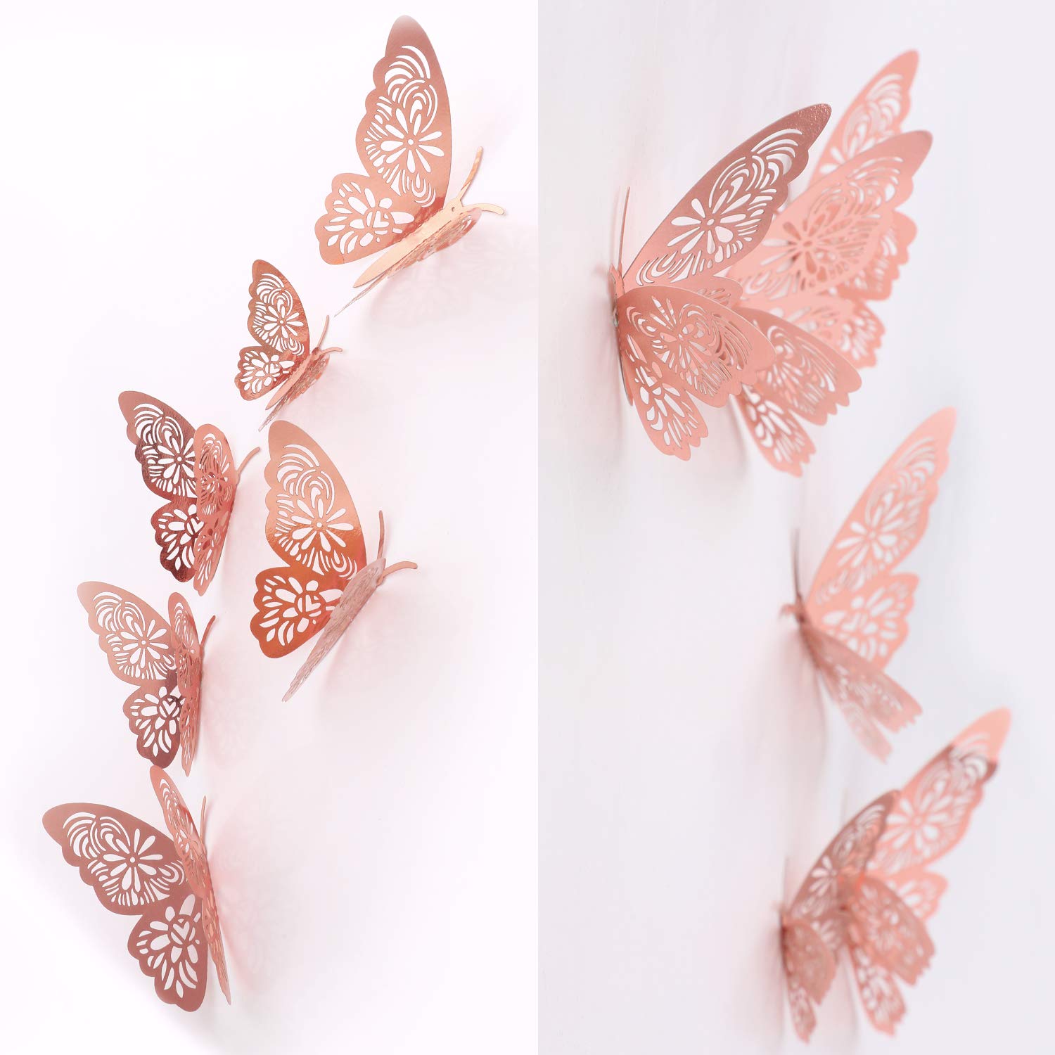 MWOOT 48 Piezas Mariposas Decorativas 3D, Mariposas Pegatinas de Pared Decorativas para Decoración de la Fiesta de Cumpleaños Dormitorio de la Boda Decoración del Hogar Rosa