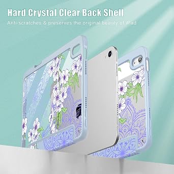 Mektron Printed Case for iPad mini 7 (A17 Pro) 2024/ Mini 6 2021, iPad mini 7th/6th Generation 8.3-inch Liquid Retina Display Cover, Buit in Pencil Holder with Clear Back Shell, Blossom Sakura-Blue